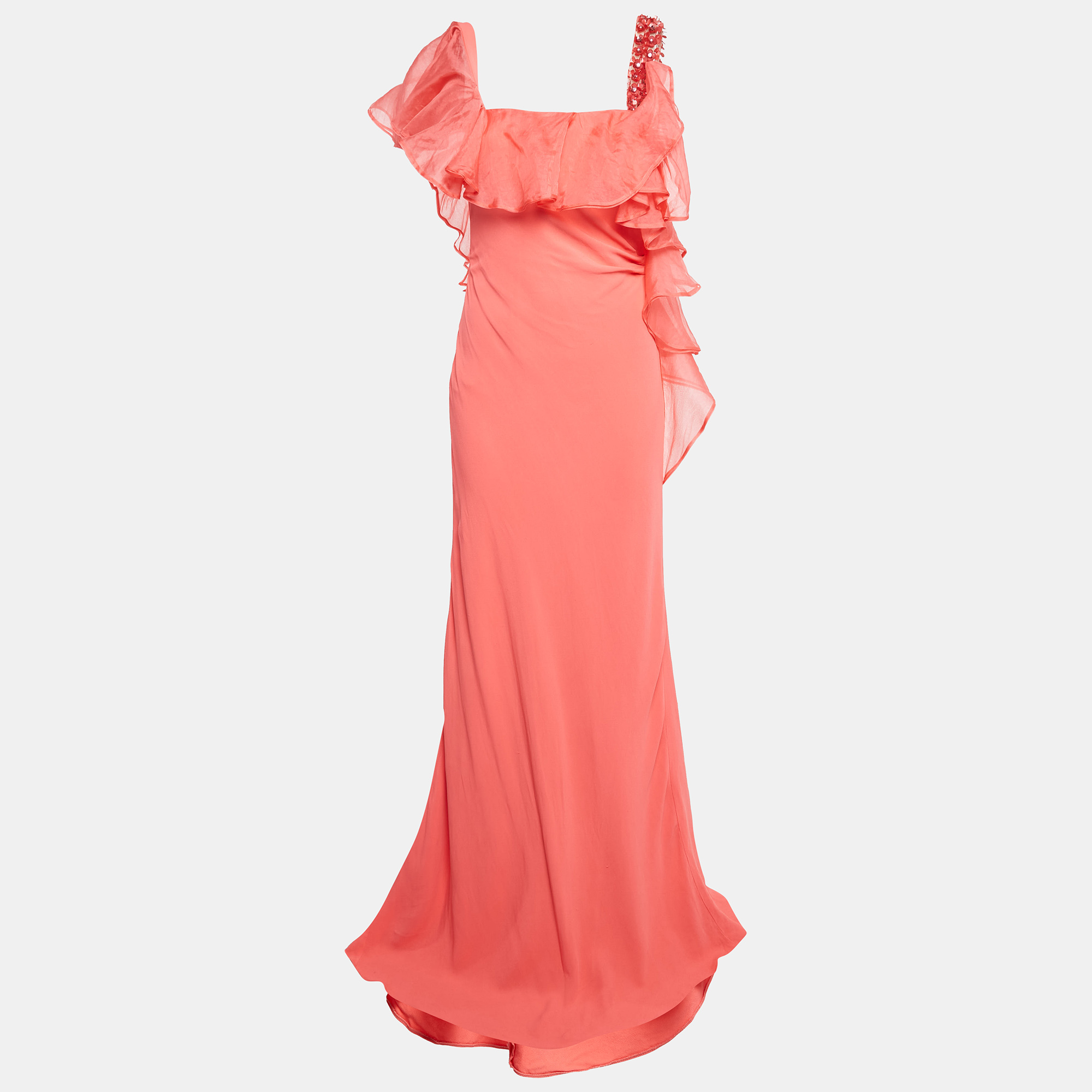 Pre-owned Valentino Pink Crepe Embellished Maxi Dress M