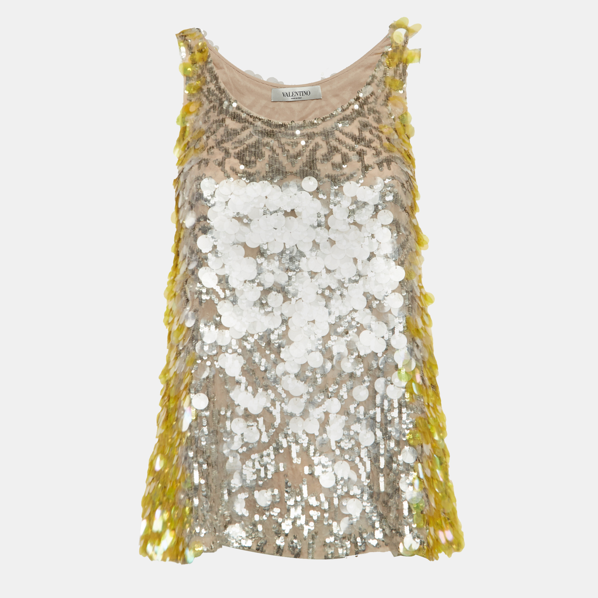 

Valentino Yellow/Pink Sequin Embellished Silk Tank Top S