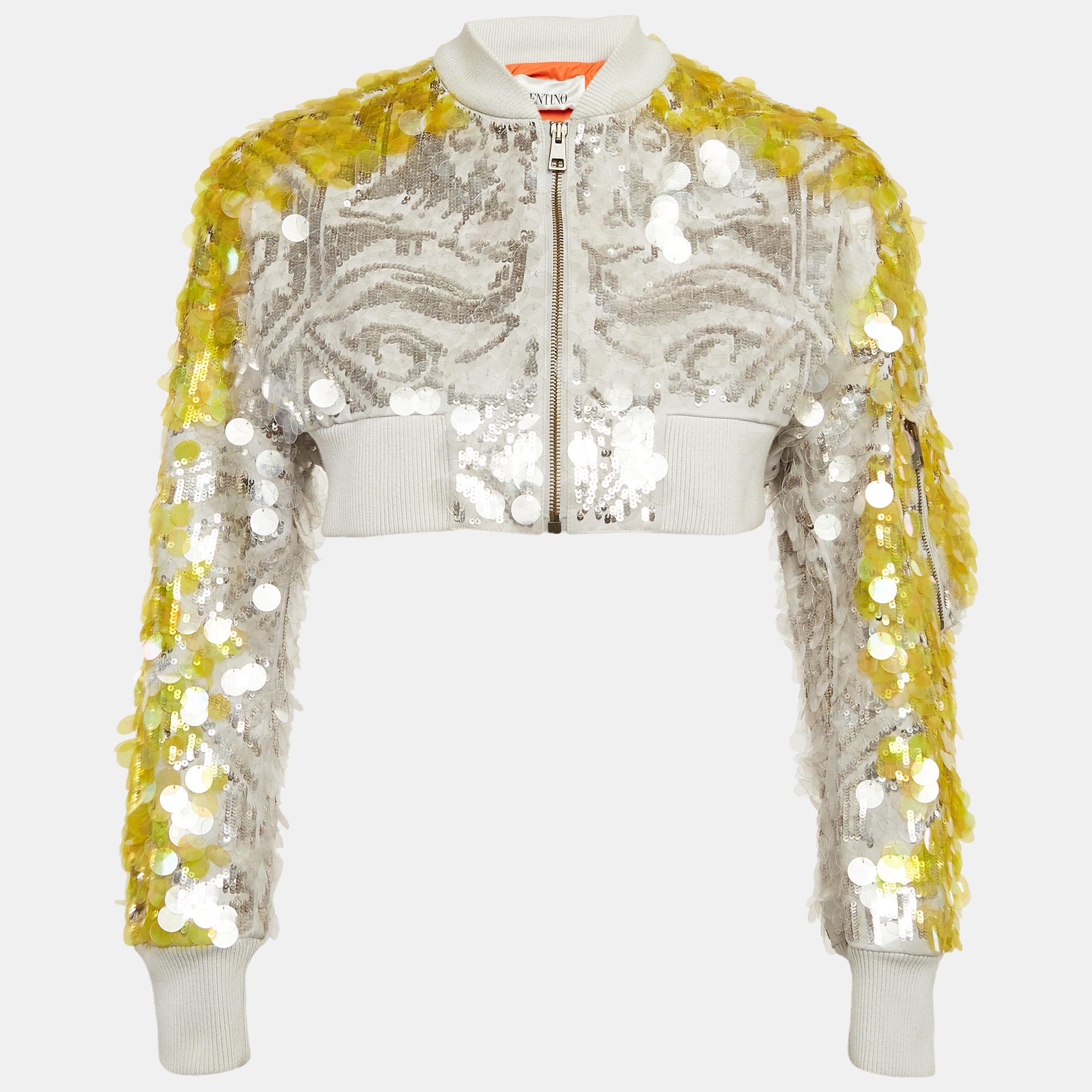 

Valentino Yellow/Grey Sequin Embellished Cotton Crop Jacket S