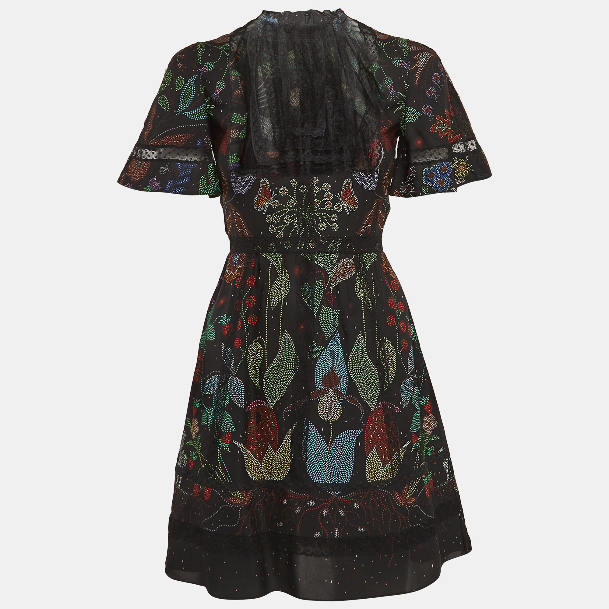 

Valentino Black Watersong Print Silk & Lace Trim Mini Dress XS