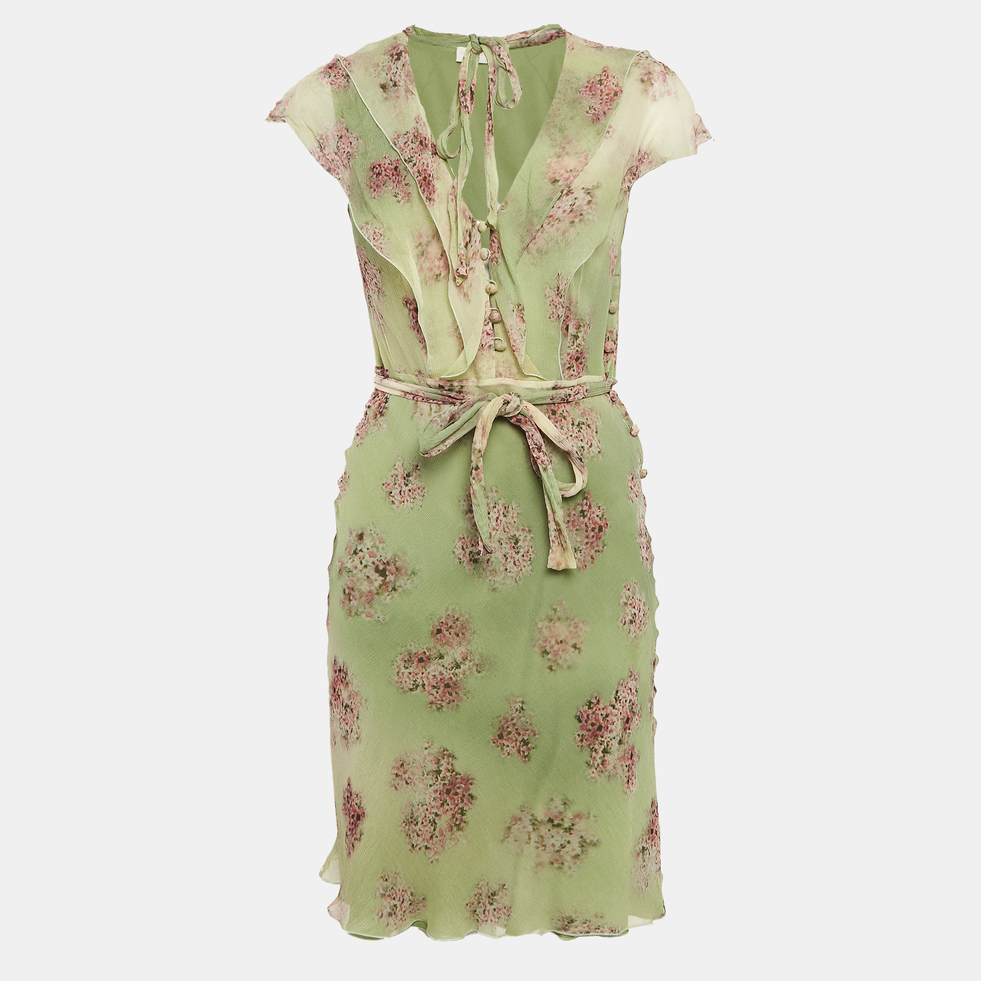 

Valentino Roma Vintage Green Floral Print Chiffon Short Dress M