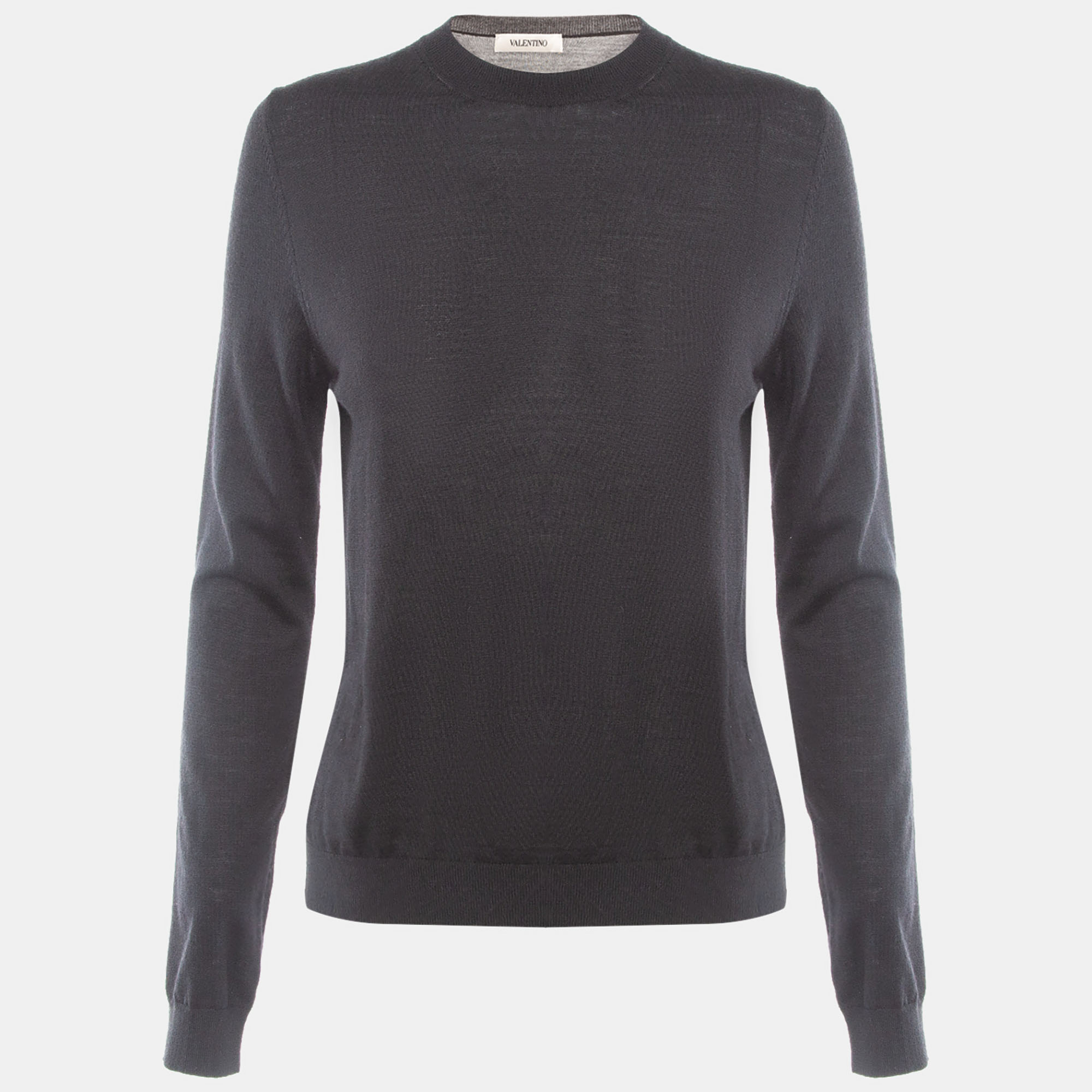 Pre-owned Valentino Black Wool Knit Crew Neck Sweater M