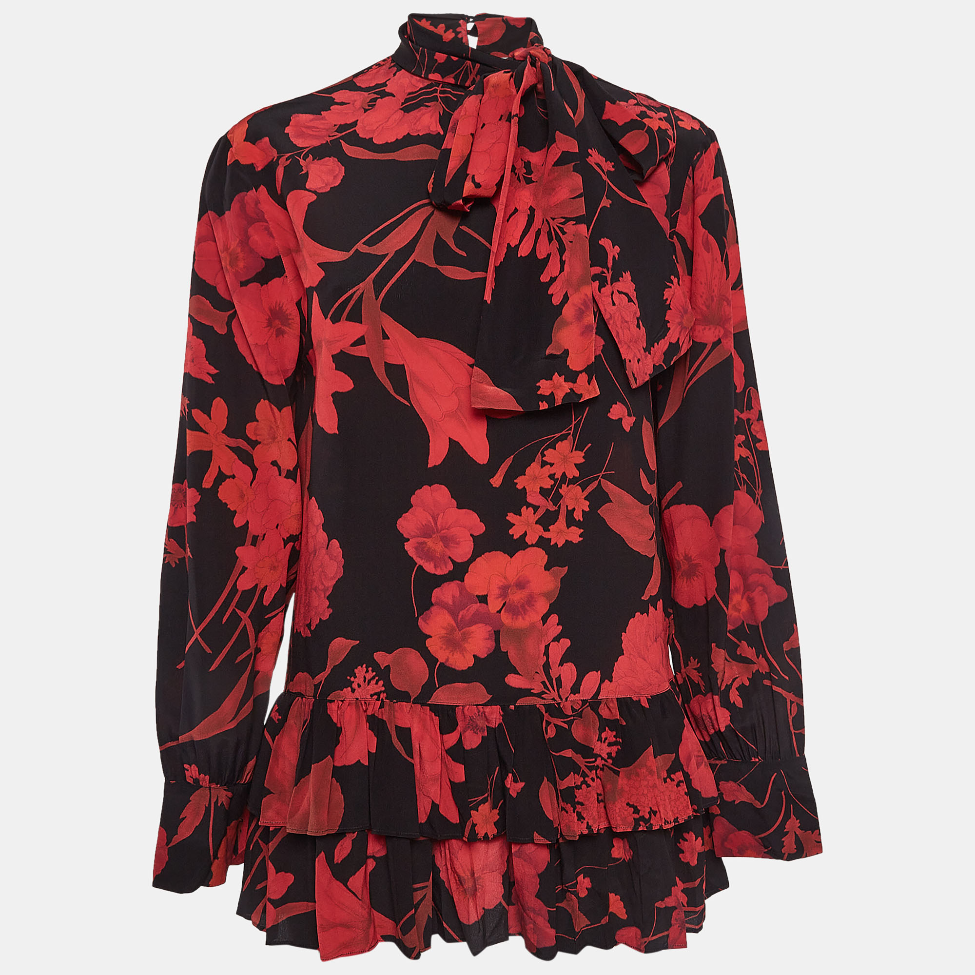 

Valentino Black/Red Floral Print Silk Mini Dress S