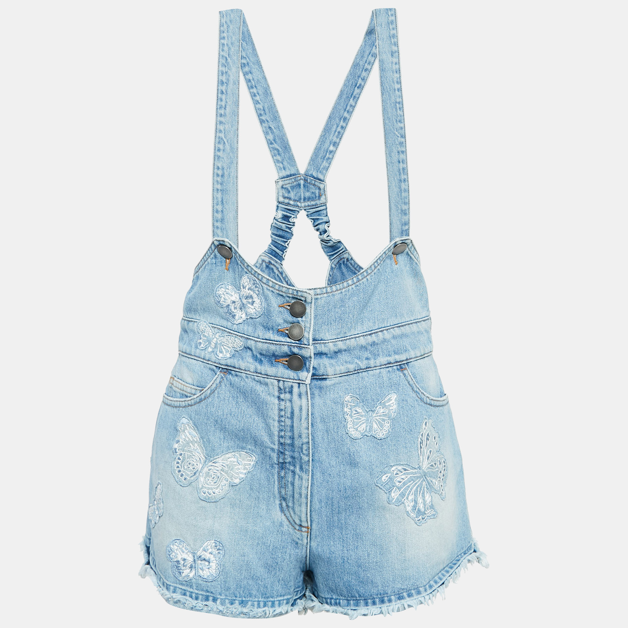 

Valentino Blue Washed Denim Butterfly Applique Dungaree M