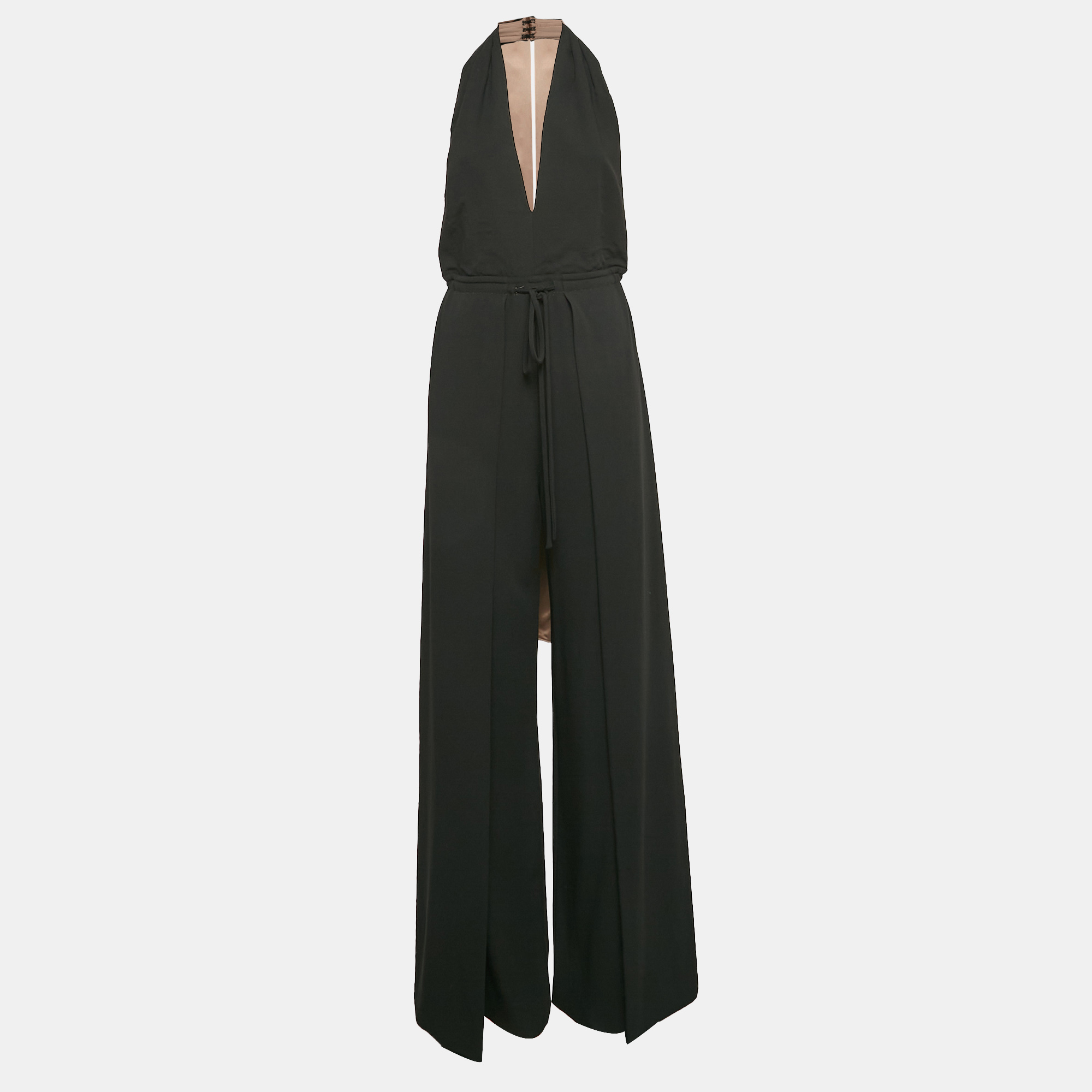 

Valentino Black Crepe Tie-Up Halter Neck Backless Jumpsuit S