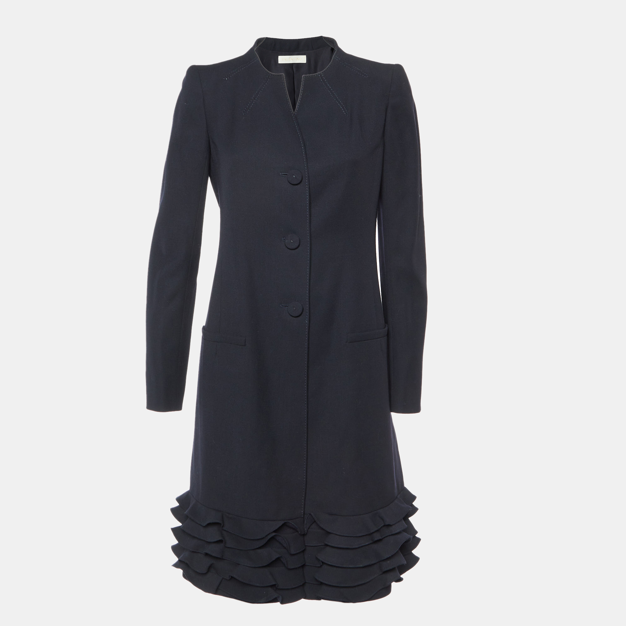 

Valentino Black Virgin Wool Ruffled Hem Short Dress M