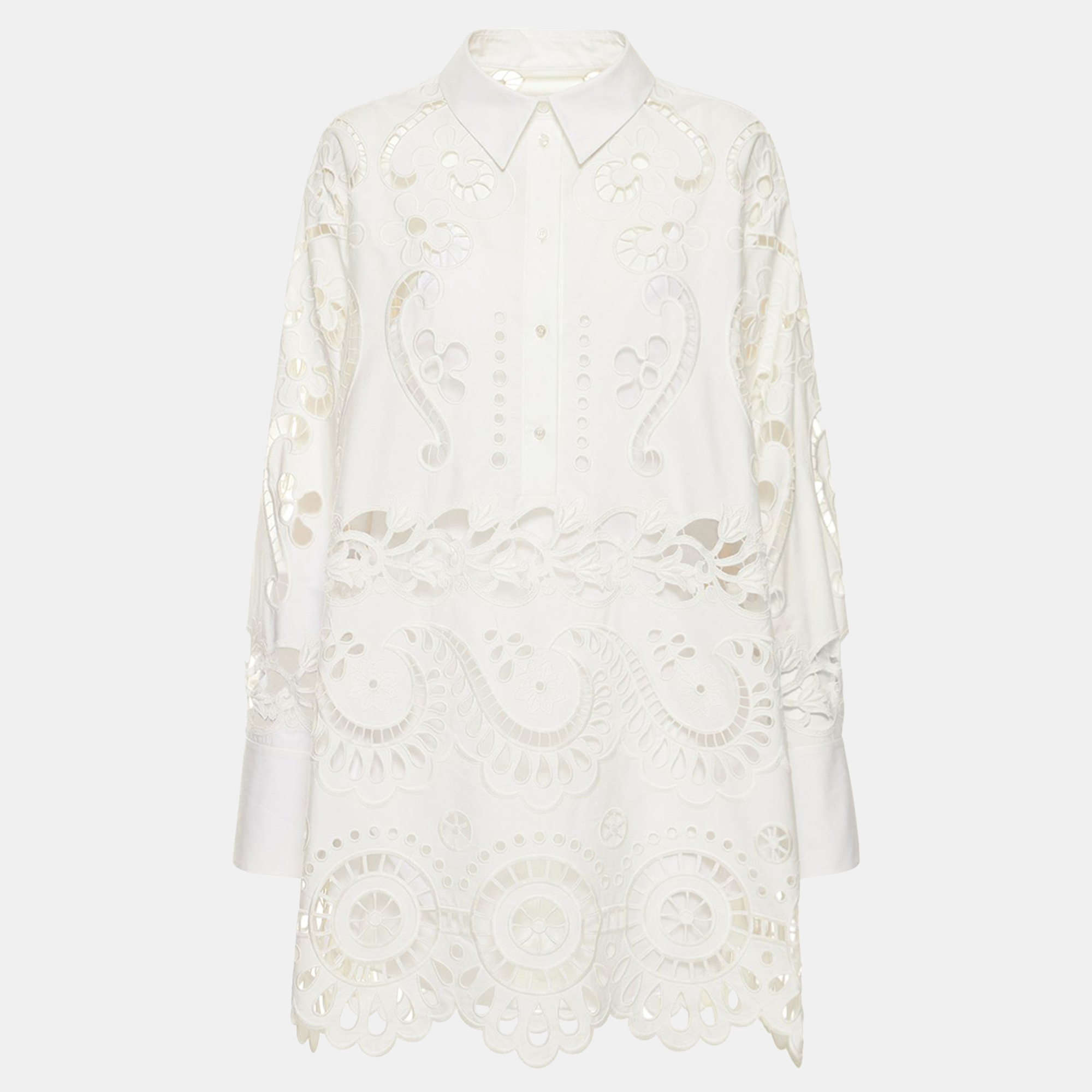 

Valentino White Broderie Anglaise Cotton Mini Shirt Dress L