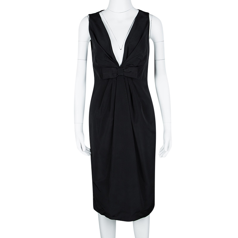 

Valentino Black Plunged Neck Bow Detail Sleeveless Dress