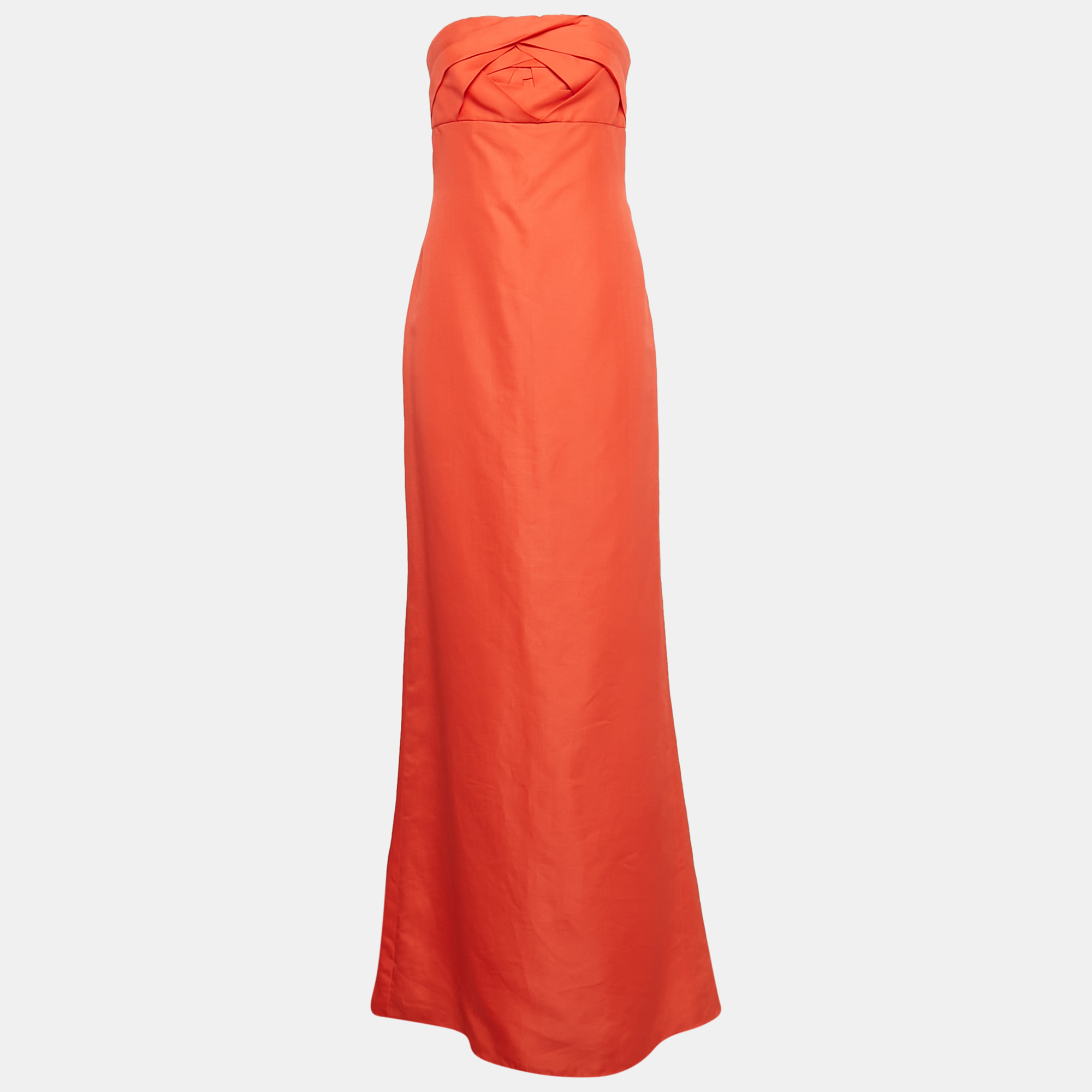 

Valentino Coral Orange Silk Strapless Maxi Dress M