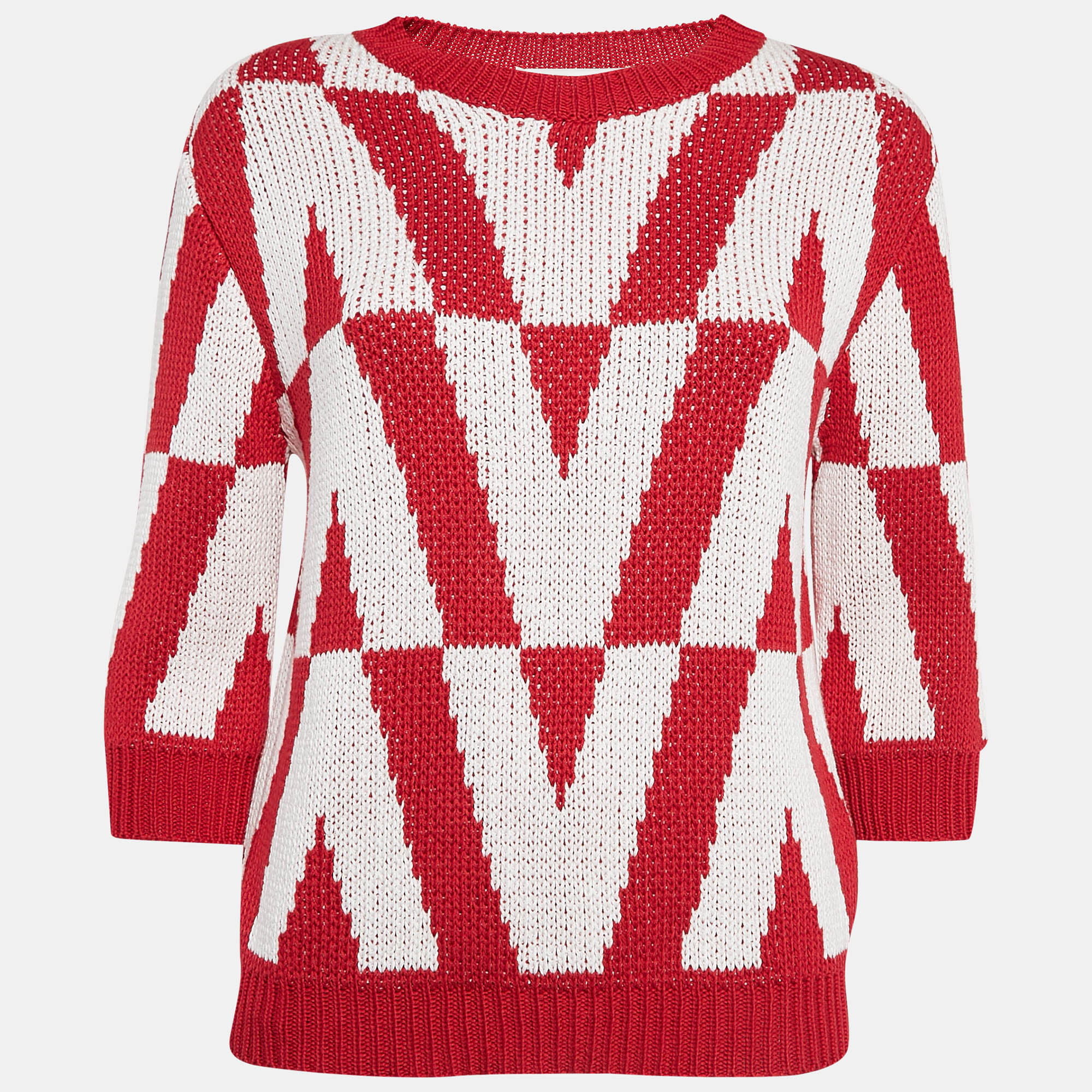 

Valentino Red/White V Pattern Knit Sweater L