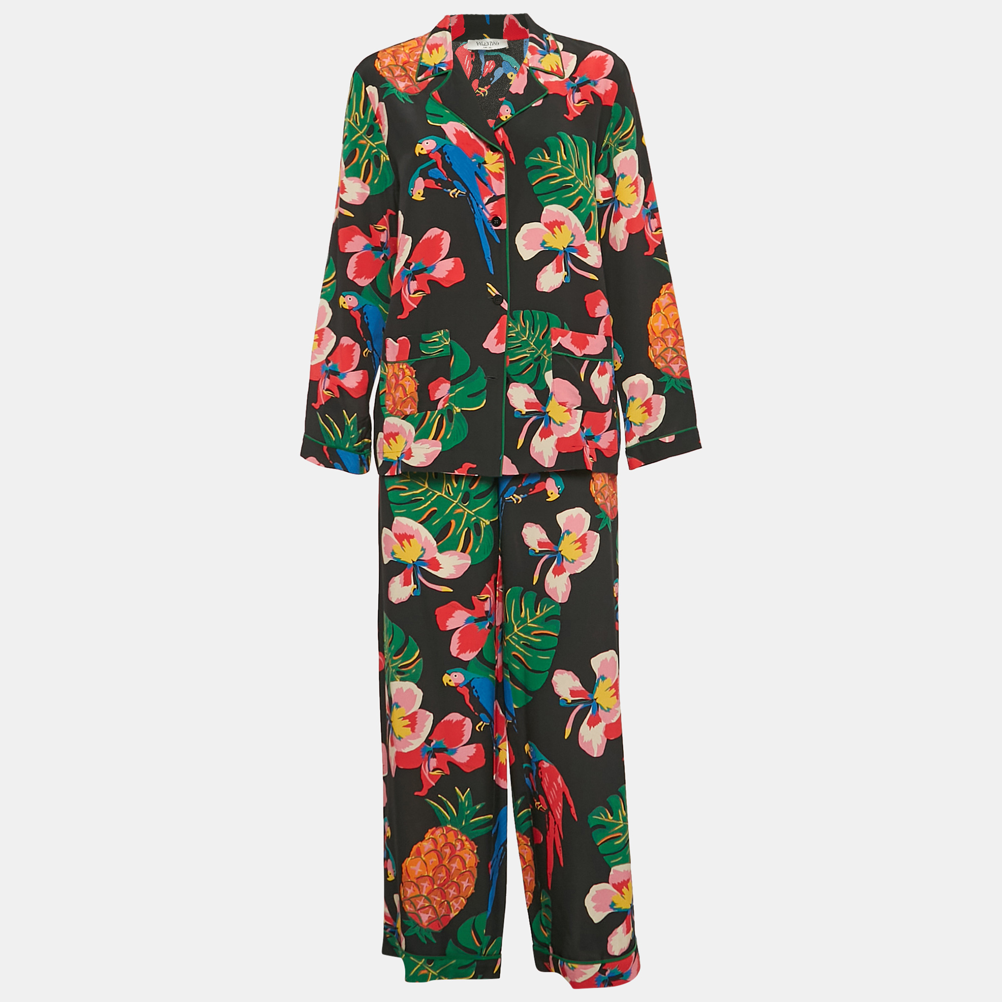 

Valentino Black Tropical Print Silk Shirt and Pants M