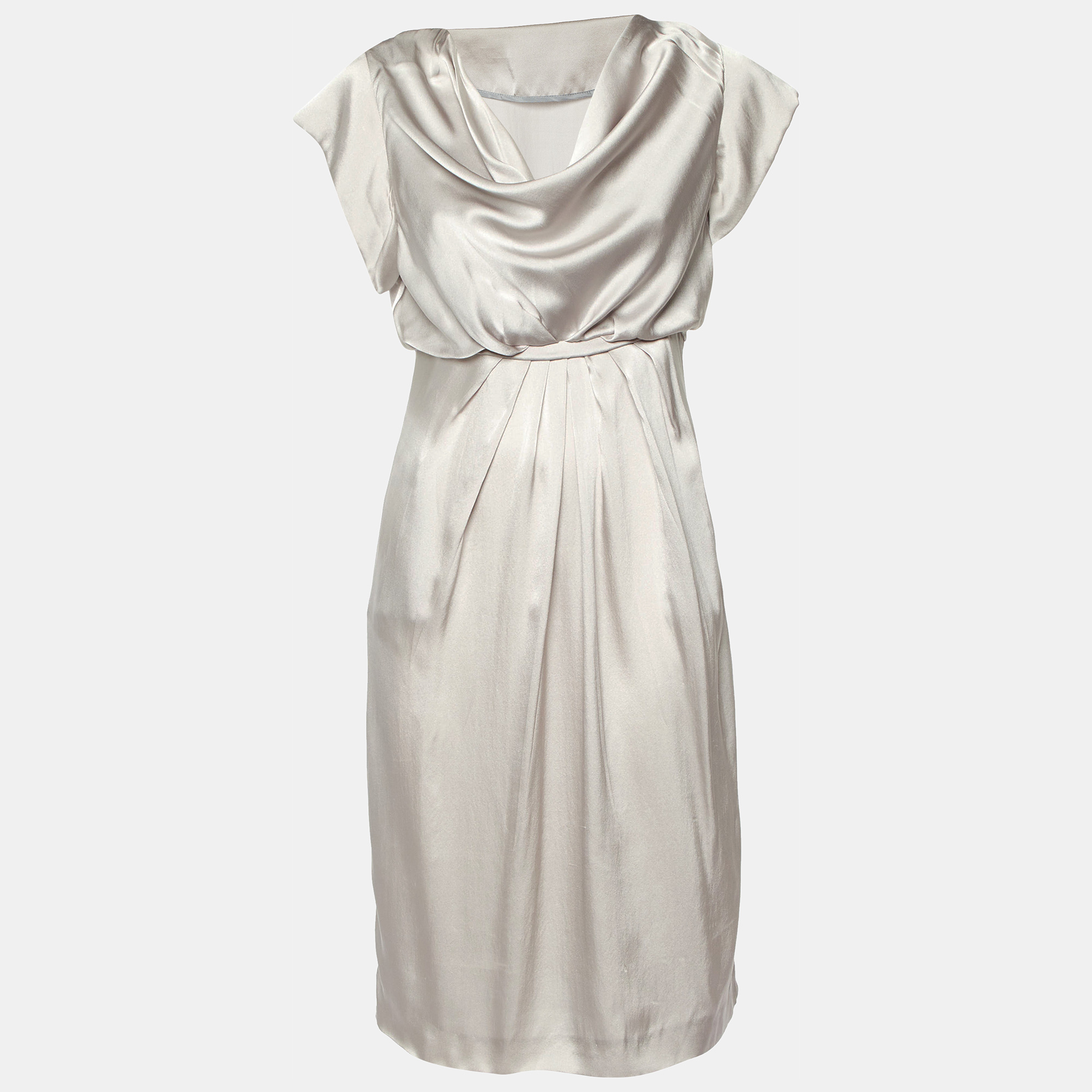 

Valentino Grey Satin Silk Pleated Long Dress M