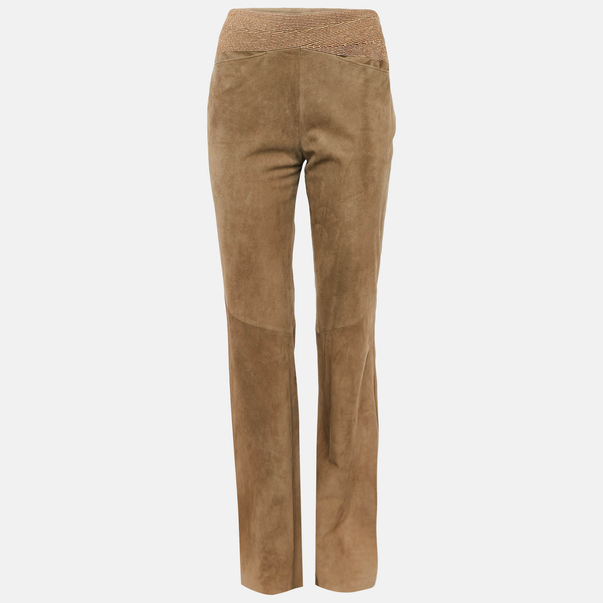 

Valentino Brown Embroidered Suede Flared Trousers M