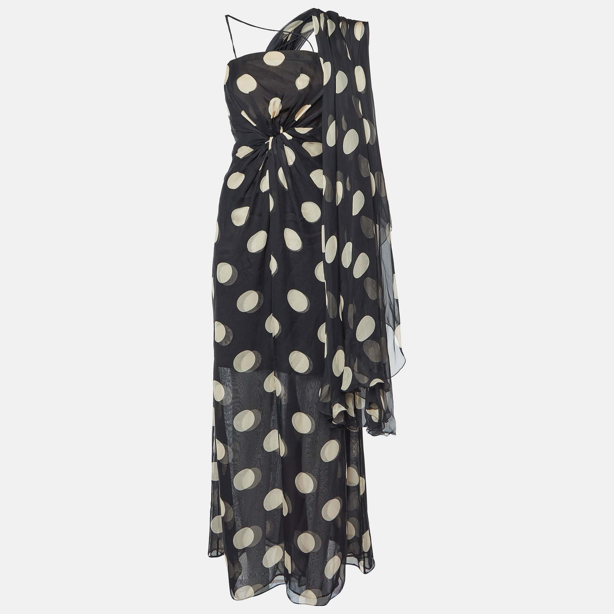 

Valentino Black Polka Dot Print Silk Asymmetric Dress L