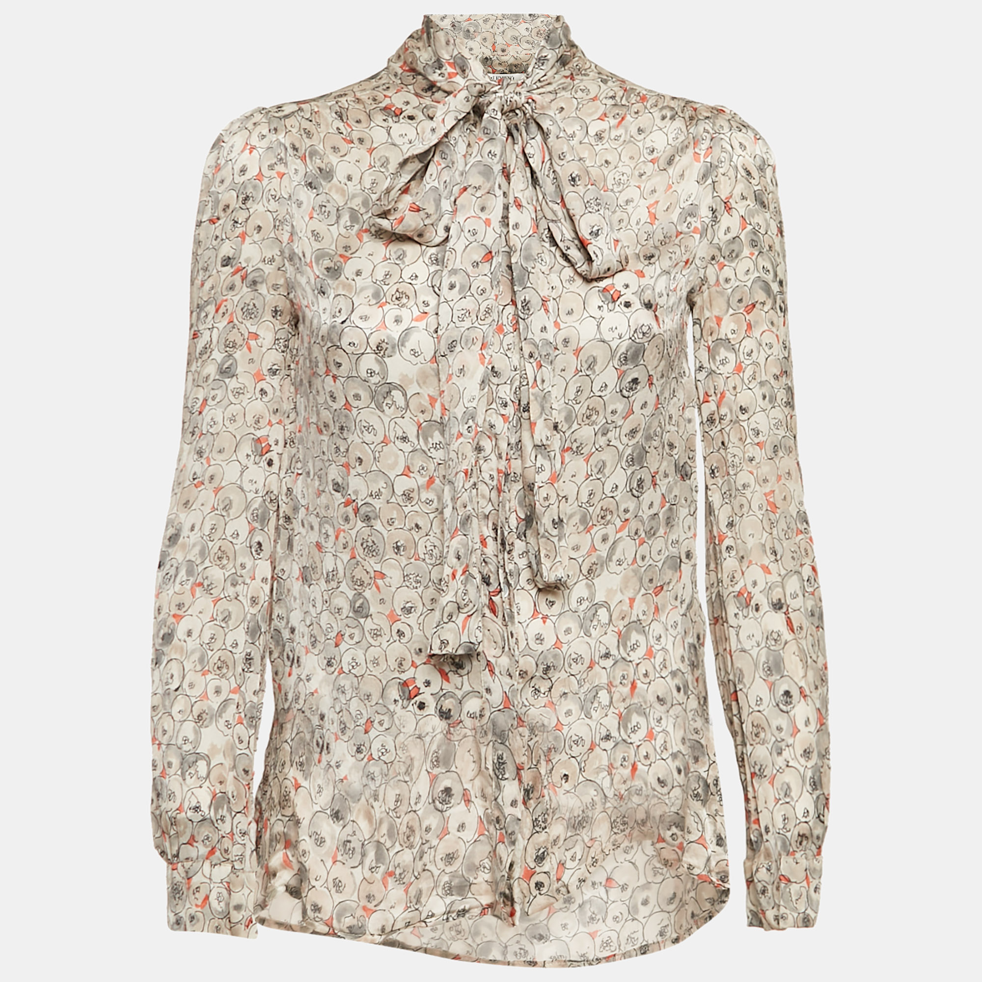 

Valentino Grey Printed Silk Button Front Blouse M