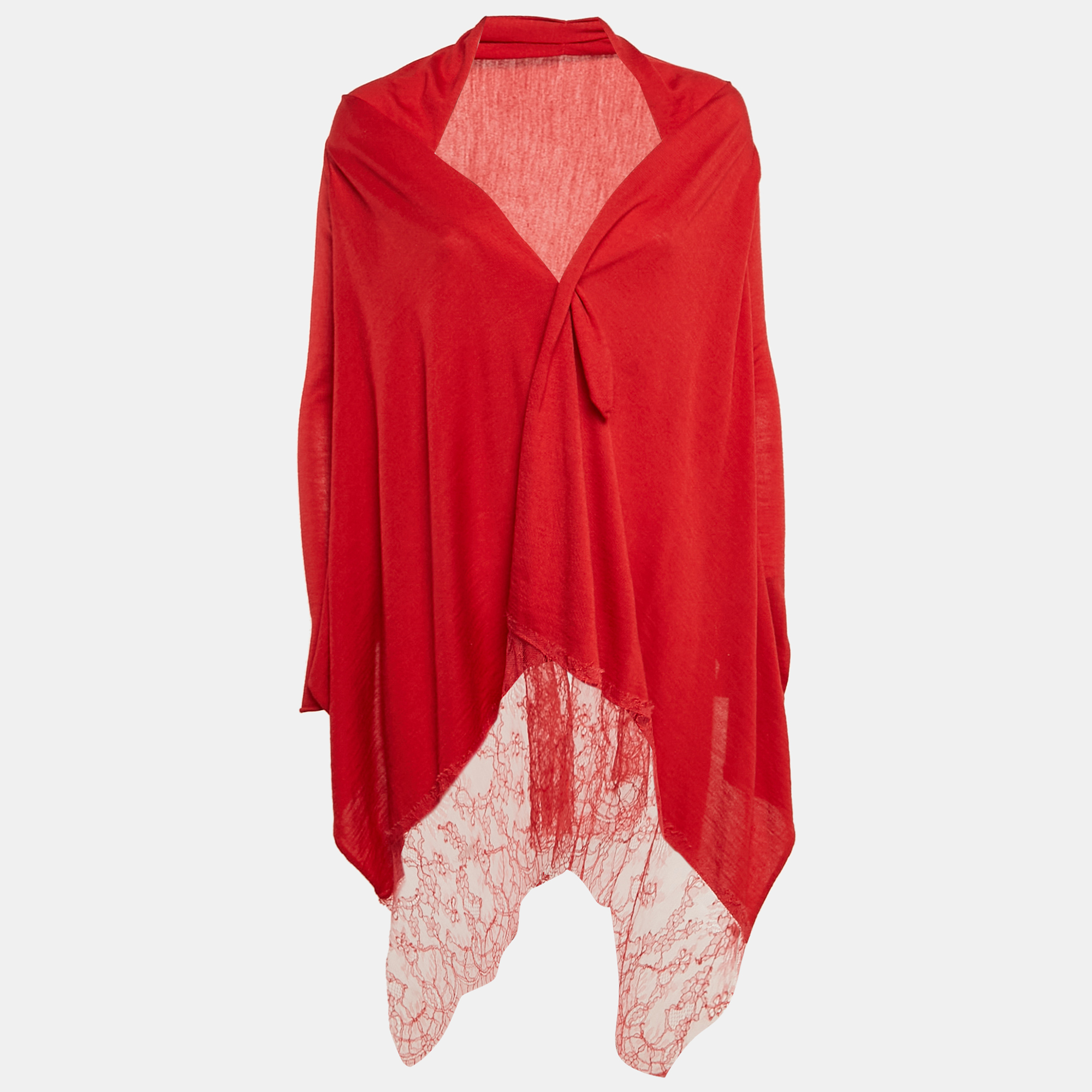 

Valentino Red Red Lace Trim Knit Asymmetric Cardigan S