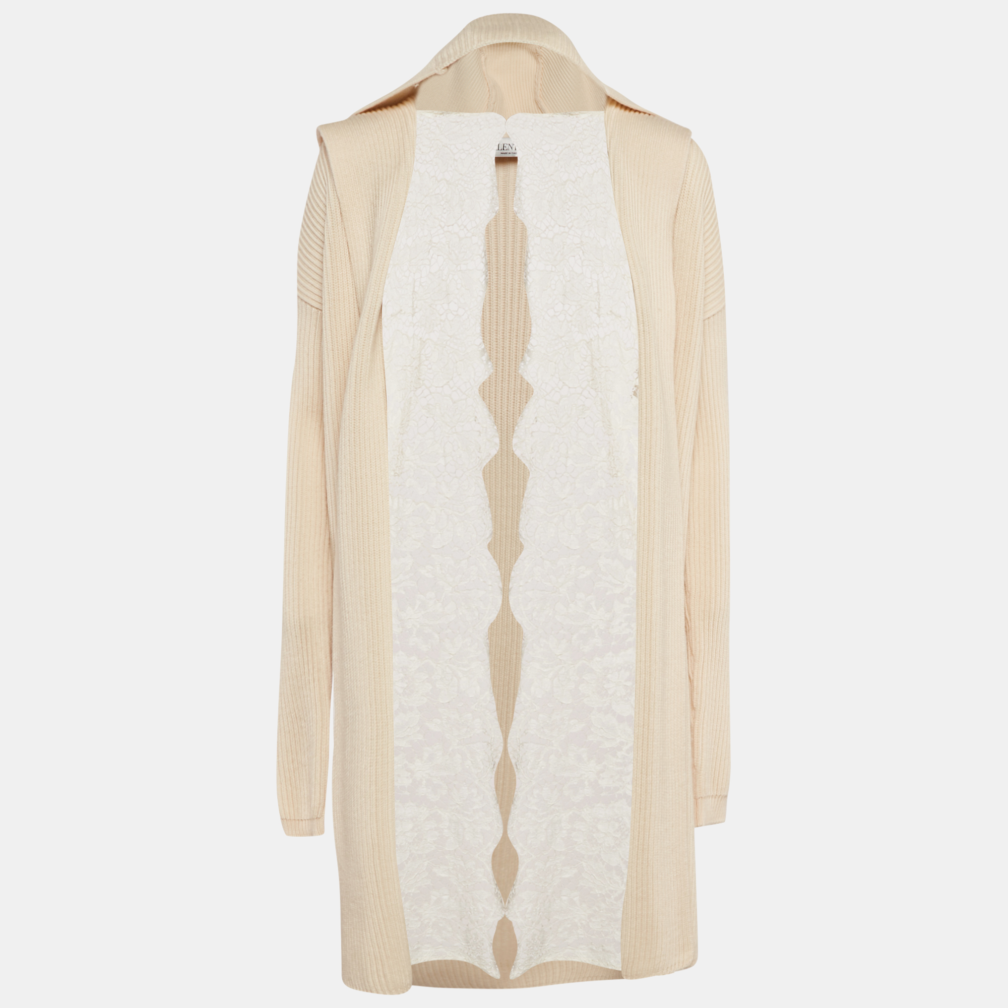 

Valentino Cream Knit Lace Trim Hooded Cardigan M