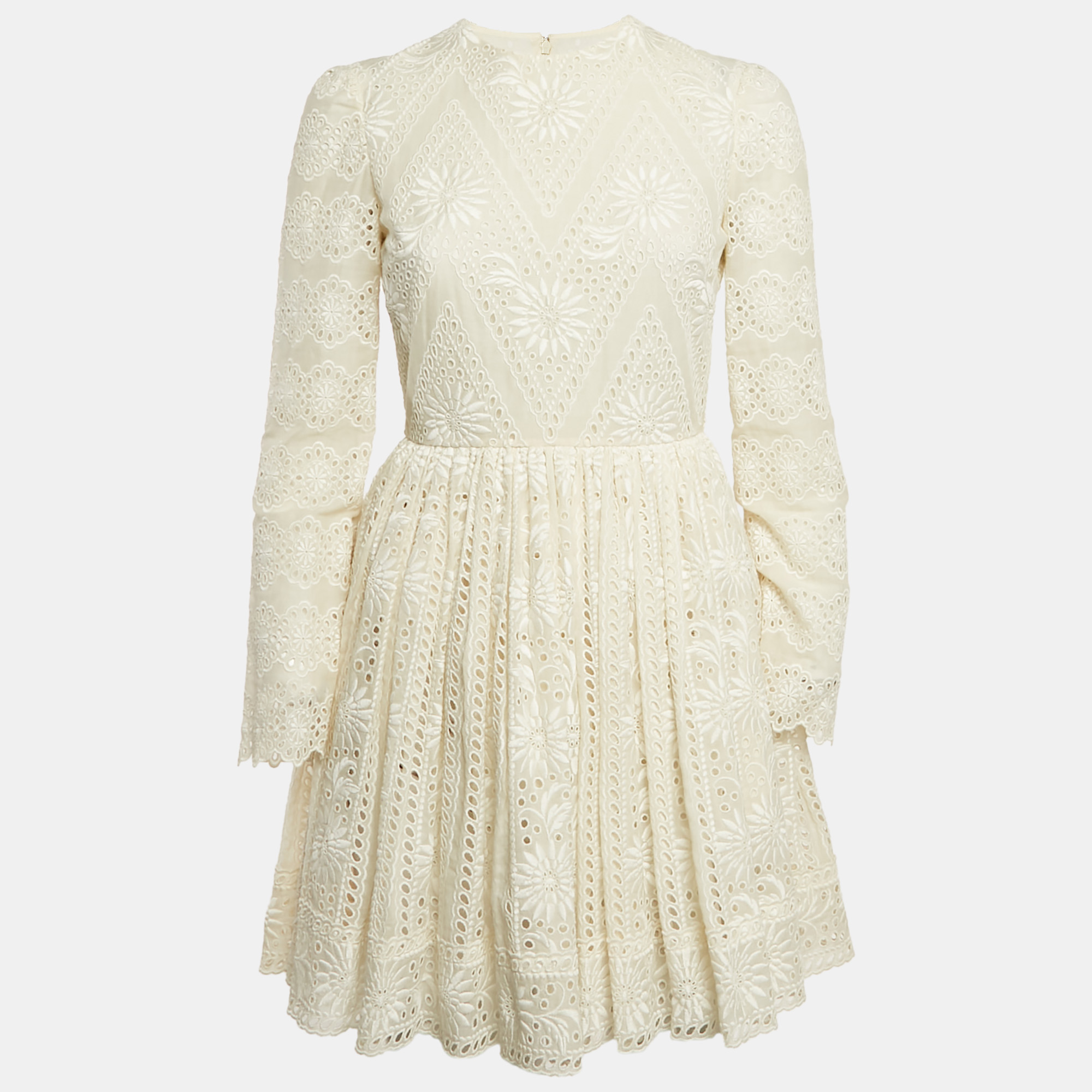 

Valentino Cream Lace Flared Full Sleeve Mini Dress S