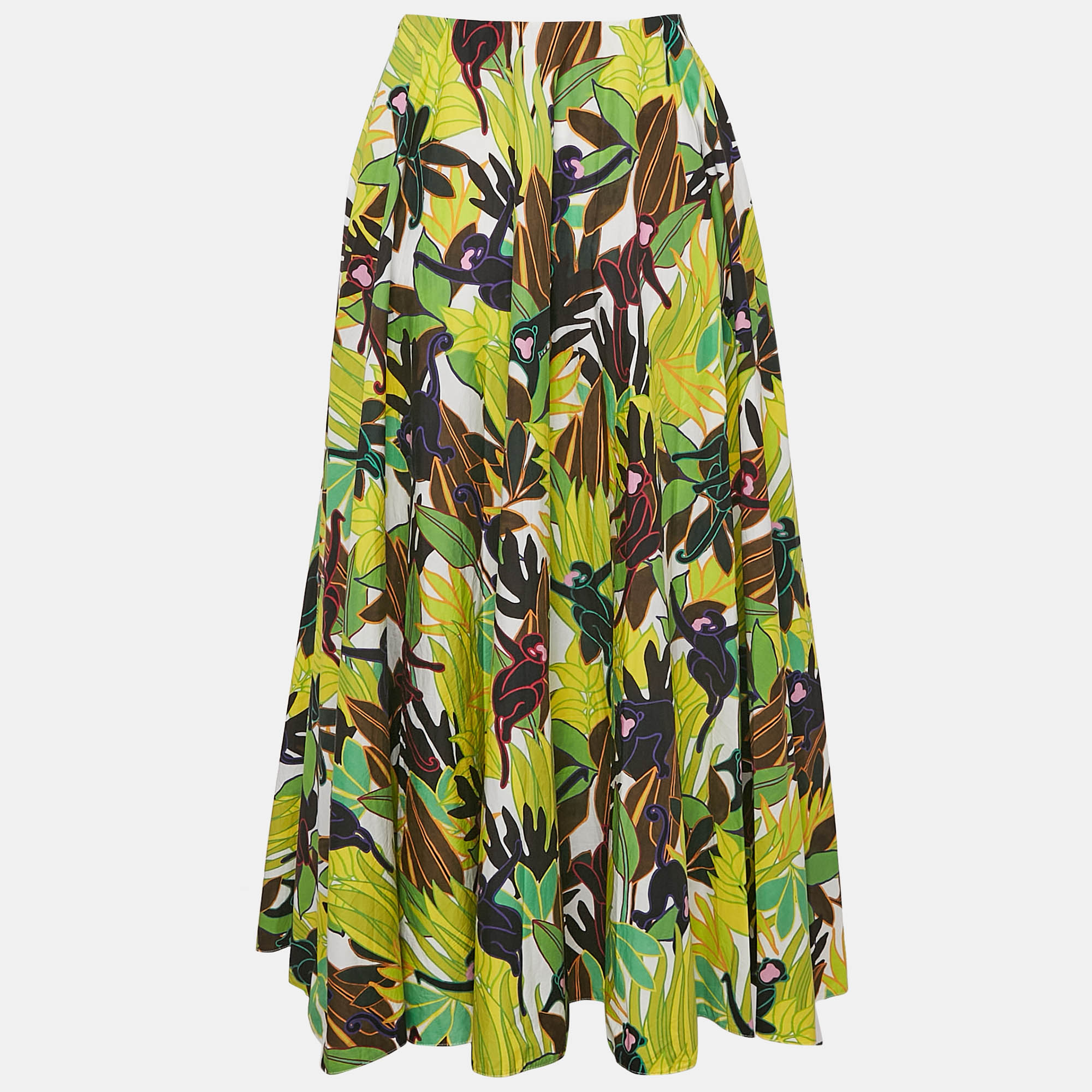 Valentino Multicolor Printed Cotton Midi Skirt M 