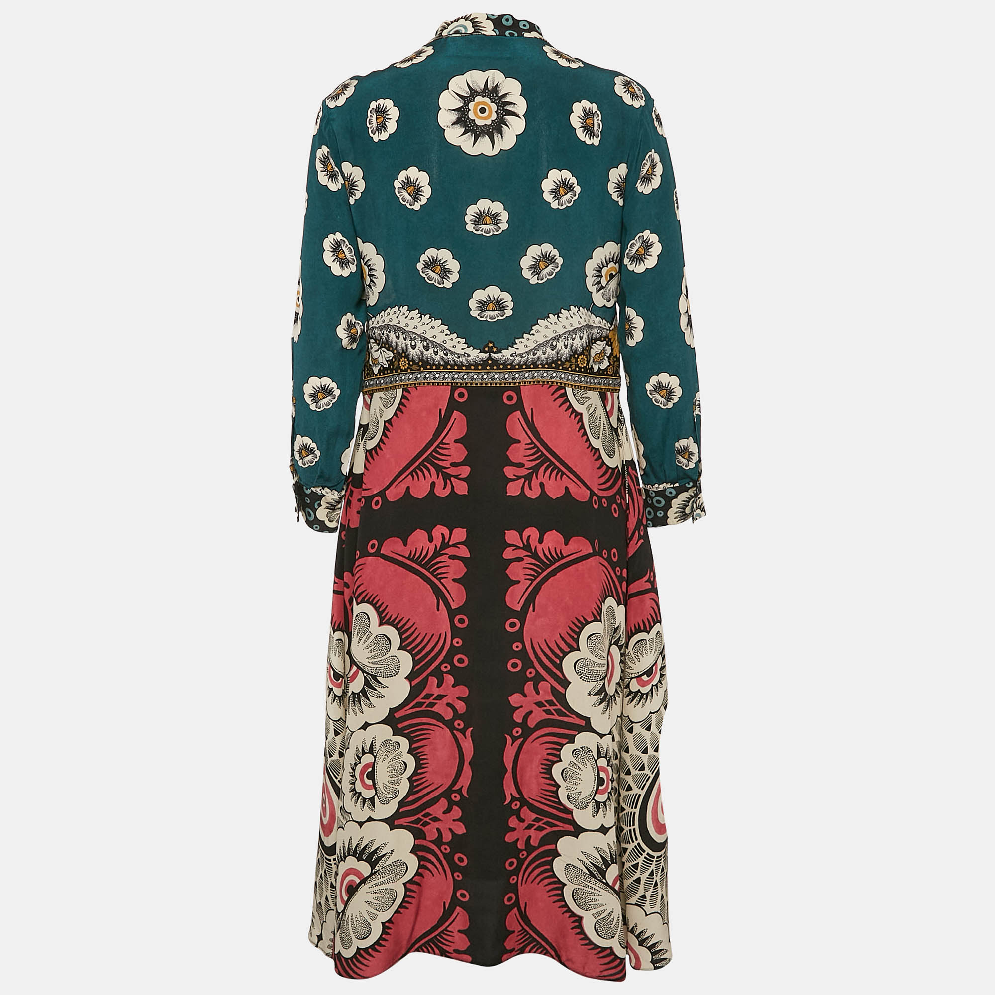 Valentino Multicolor Printed Silk Full Sleeve Midi Dress M 