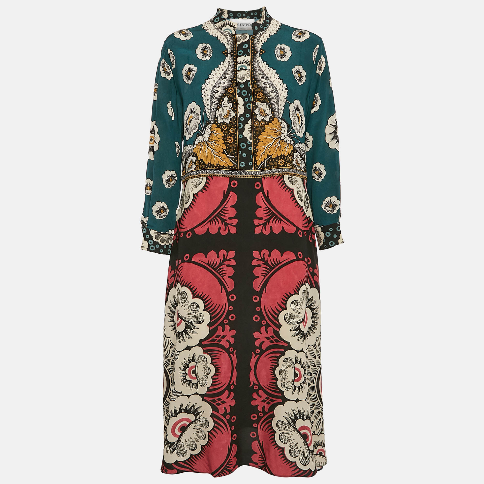 

Valentino Multicolor Printed Silk Full Sleeve Midi Dress M