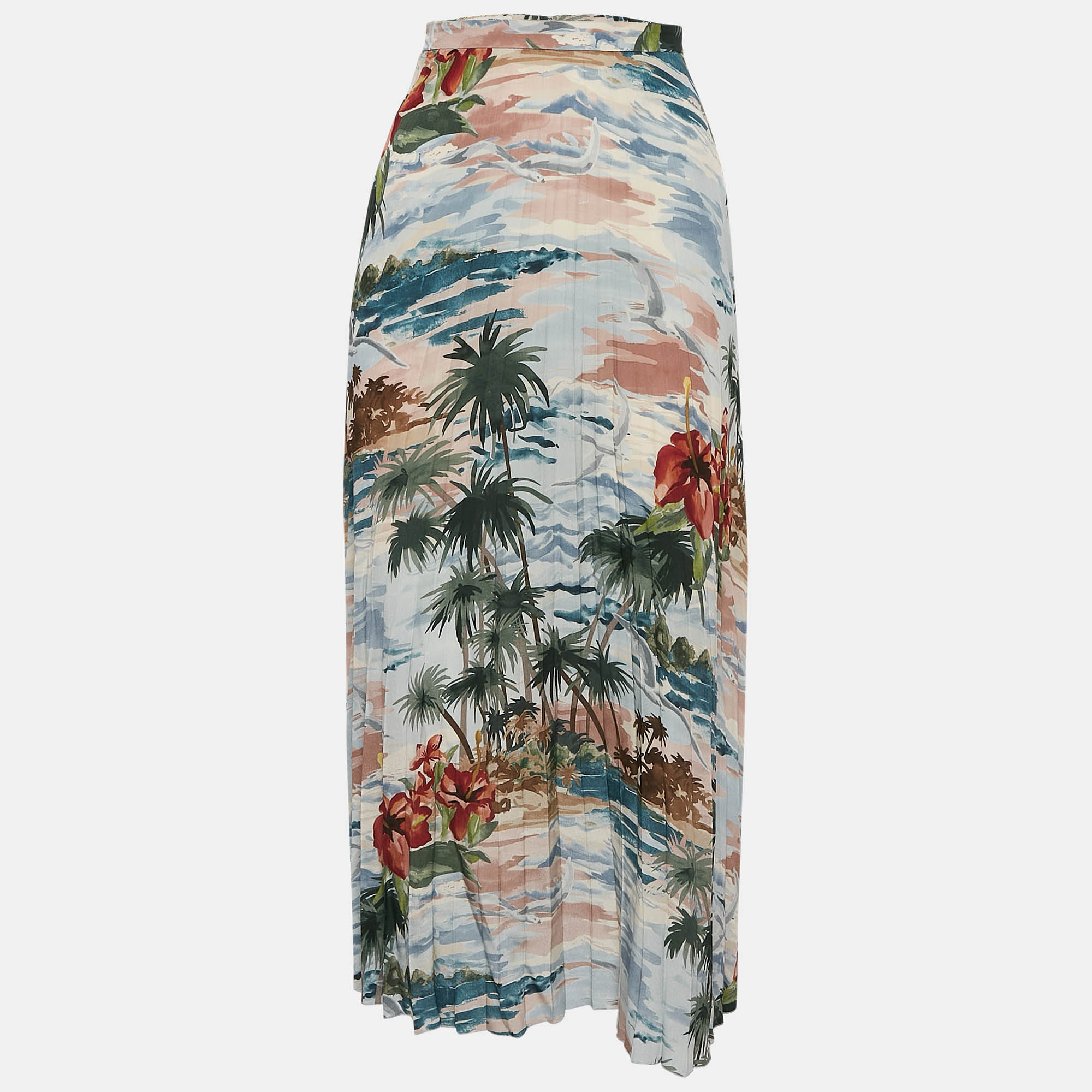 

Valentino Multicolor Printed Silk Plisse Long Skirt M