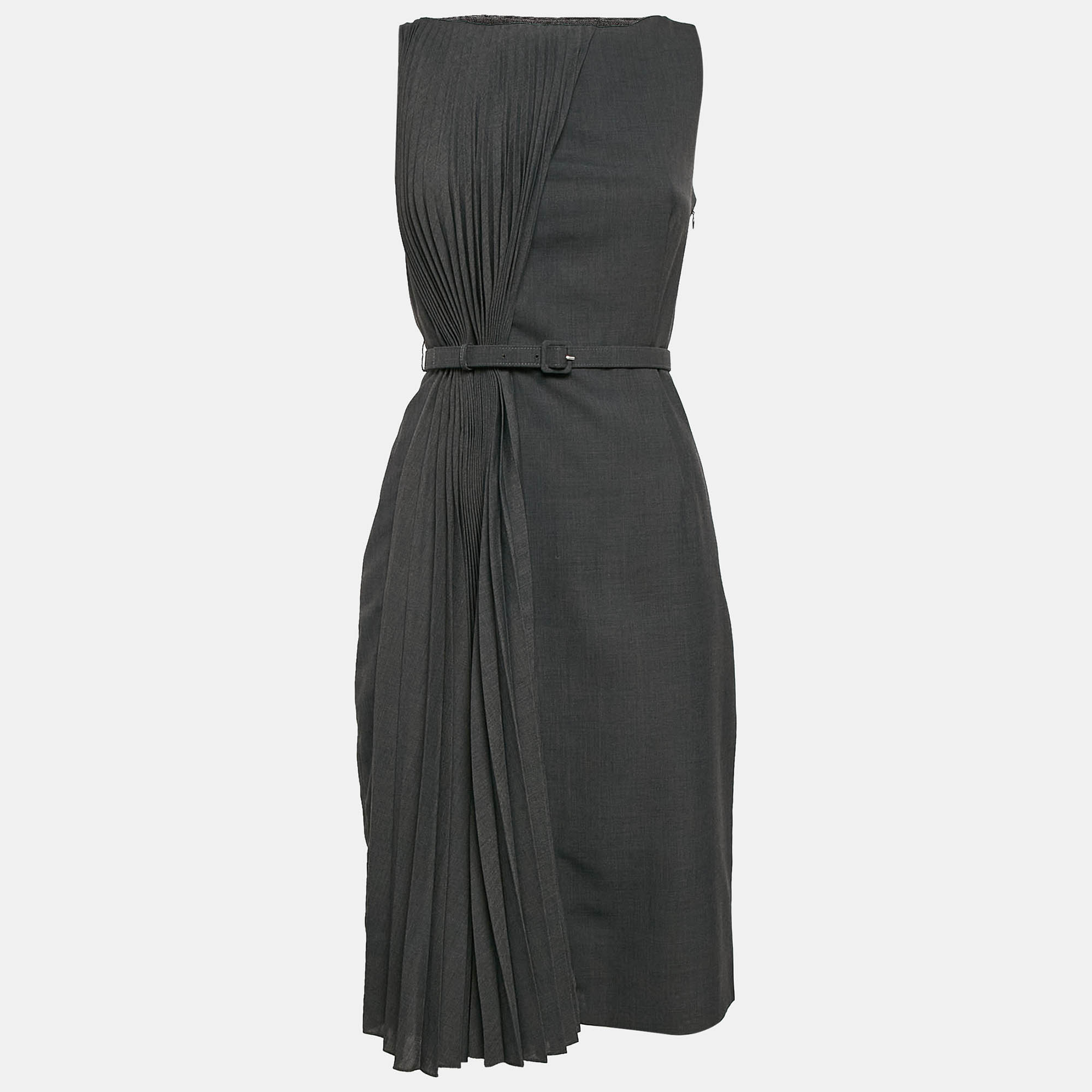 

Valentino Dark Grey Wool Blend Pleated Sleeveless Short Dress M