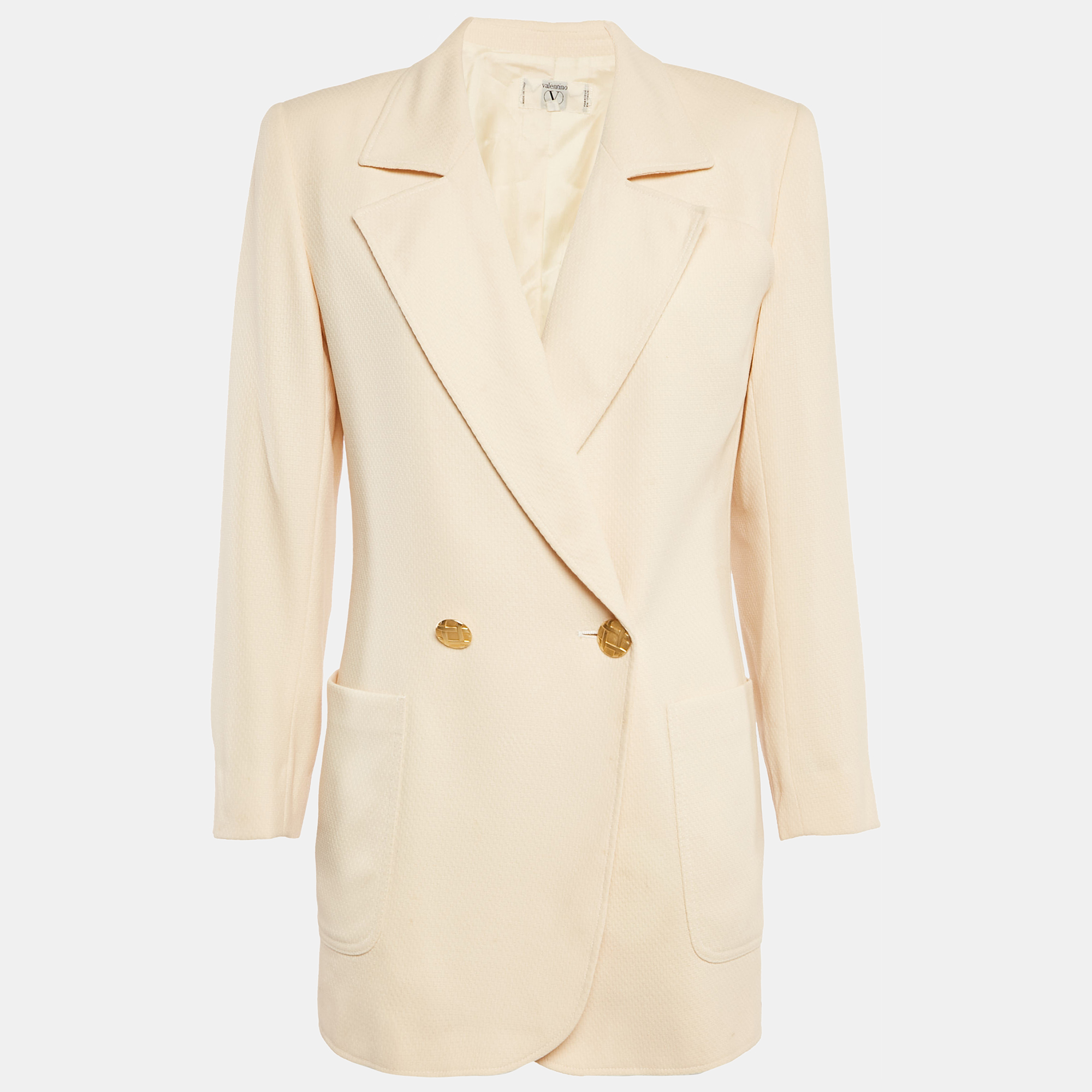 

Valentino Vintage Cream Basket Weave Double Breasted Blazer M