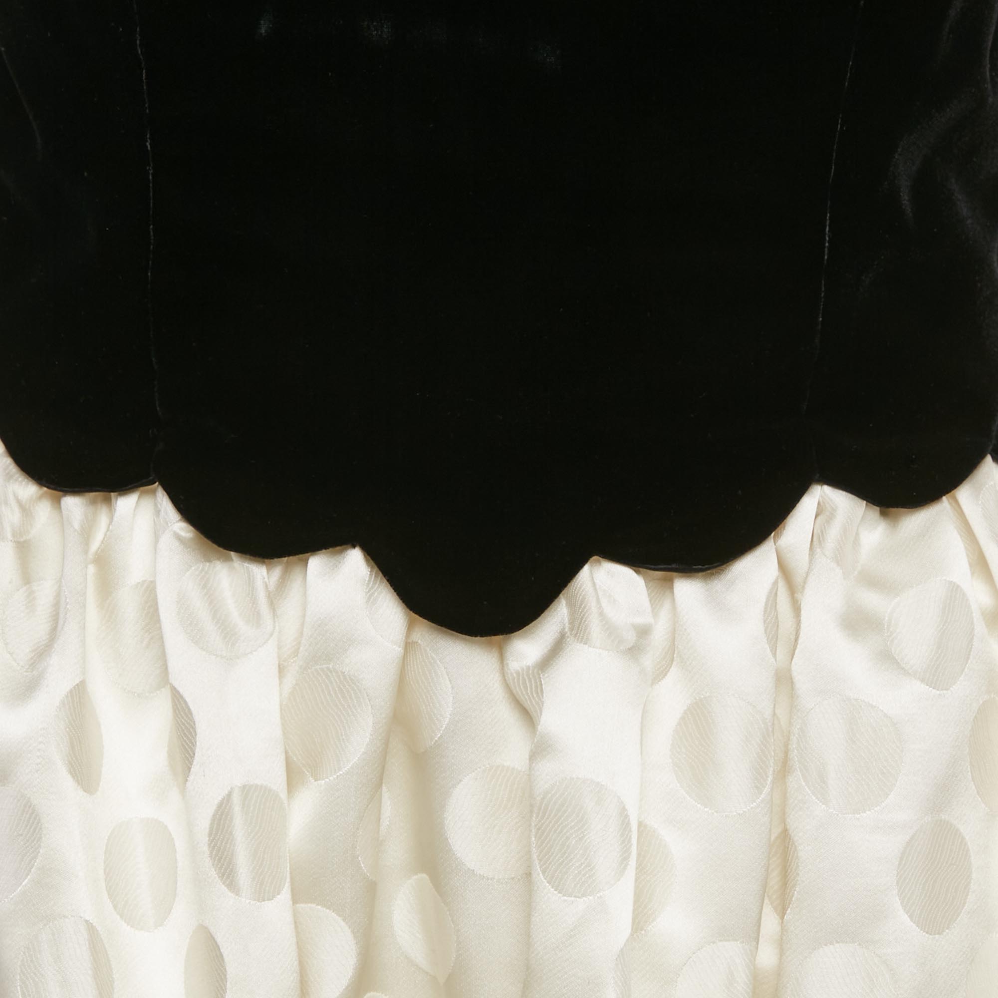 Valentino Night Vintage Black/Ivory Velvet and Jacquard Strapless Scallop Midi Dress L 
