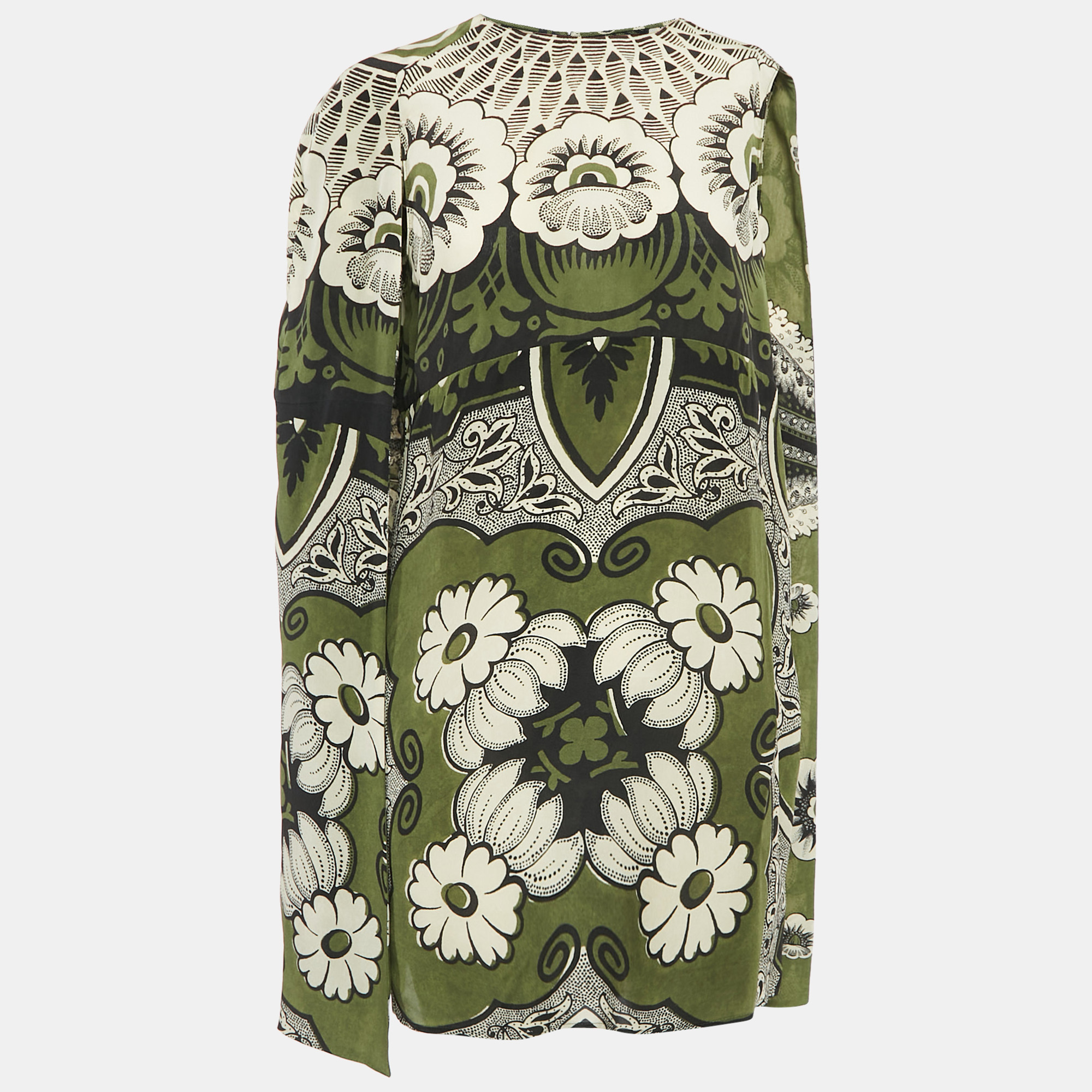 

Valentino Green Abstract Print Silk Cape Mini Dress L