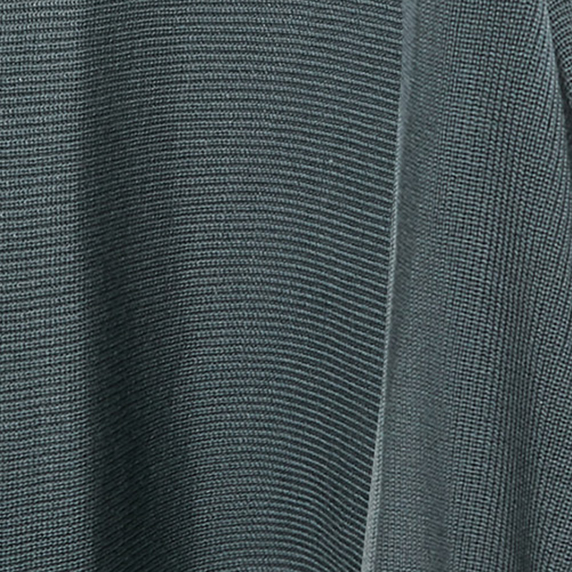 Valentino Grey Wool Rib Knit & Lace Trim Open Cardigan M 