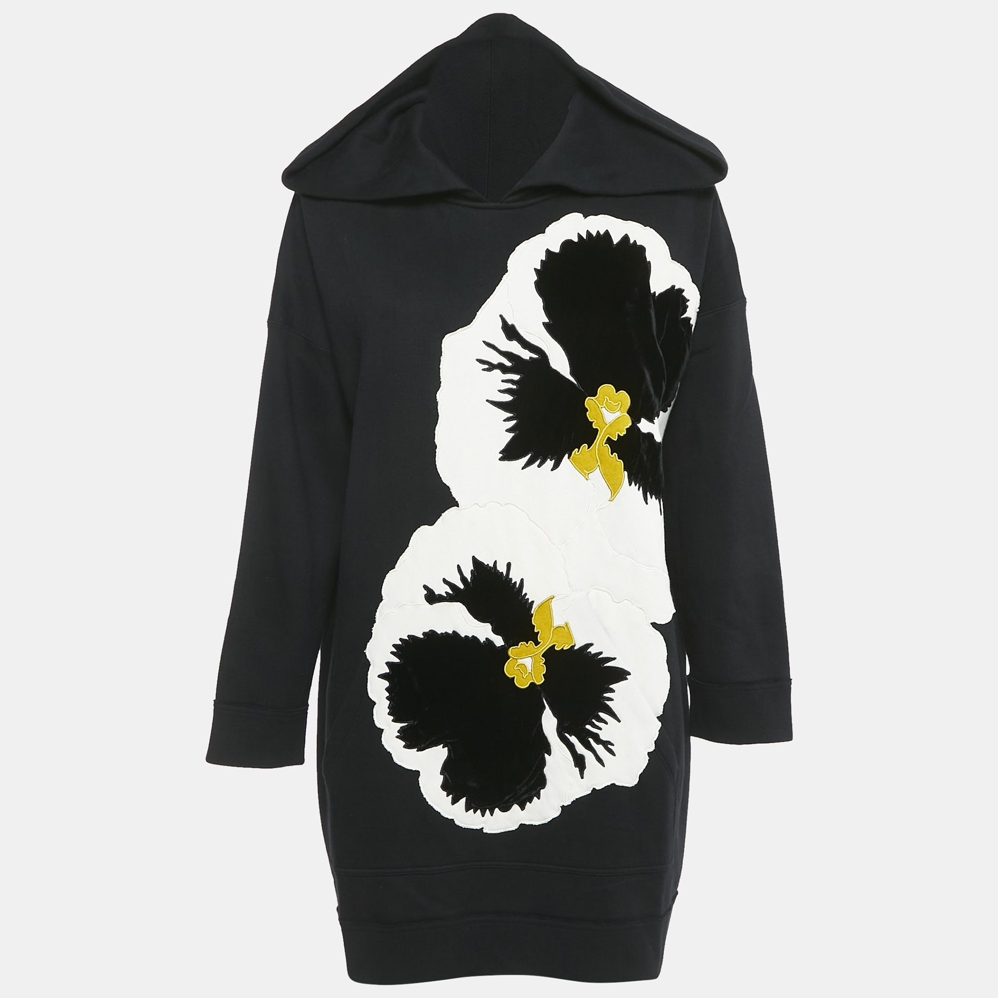 

Valentino Black Velvet Pansy Applique Cotton Oversized Hoodie M