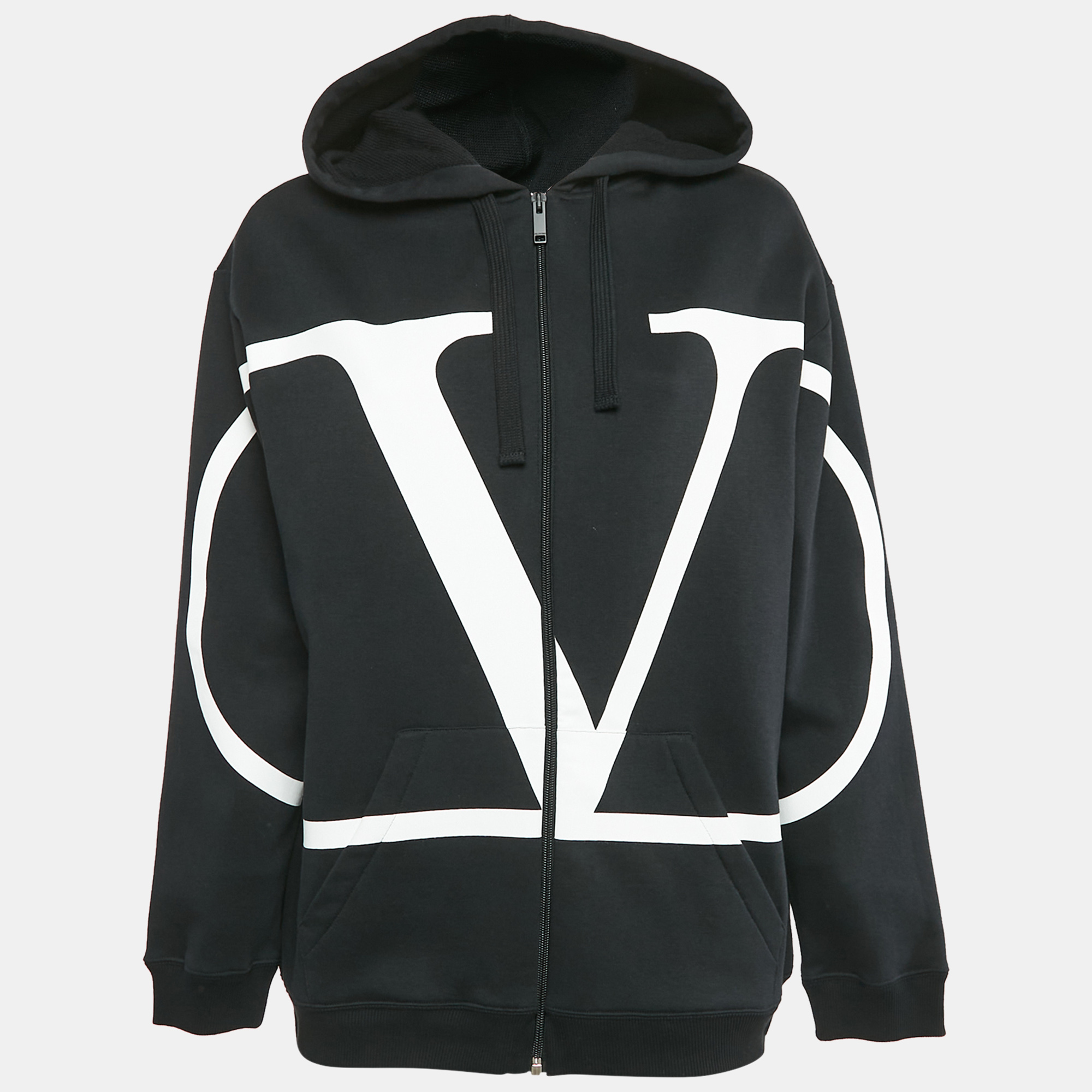 

Valentino Black Vlogo Print Cotton Zip Up Hoodie S