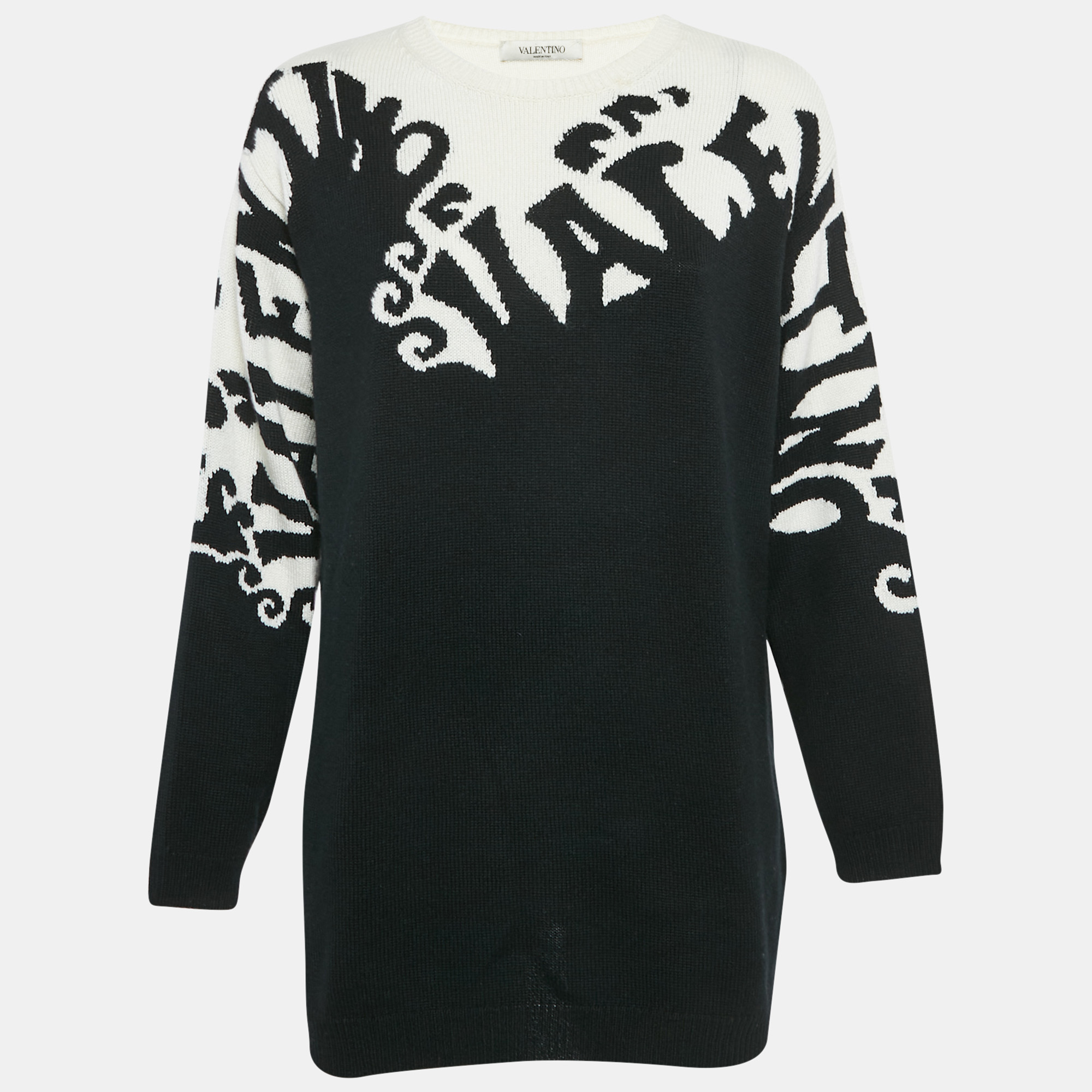 

Valentino White/Black Logo Jacquard Cashmere Knit Sweater S