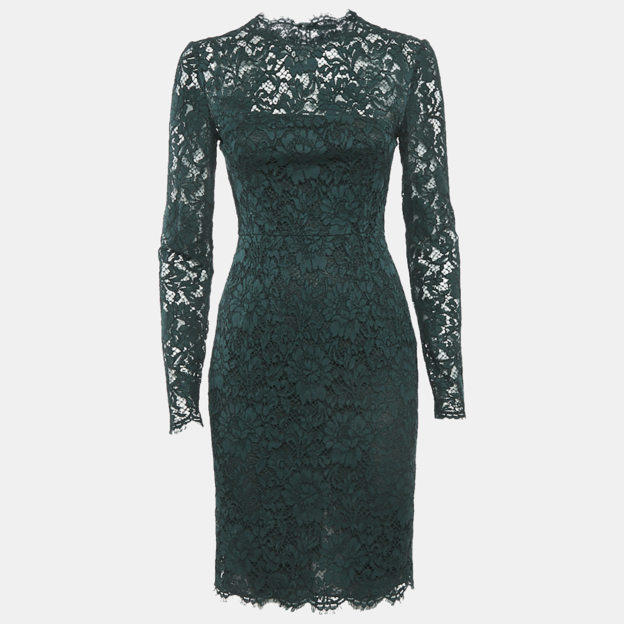 

Valentino Dark Green Lace Full Sleeve Short Dress S