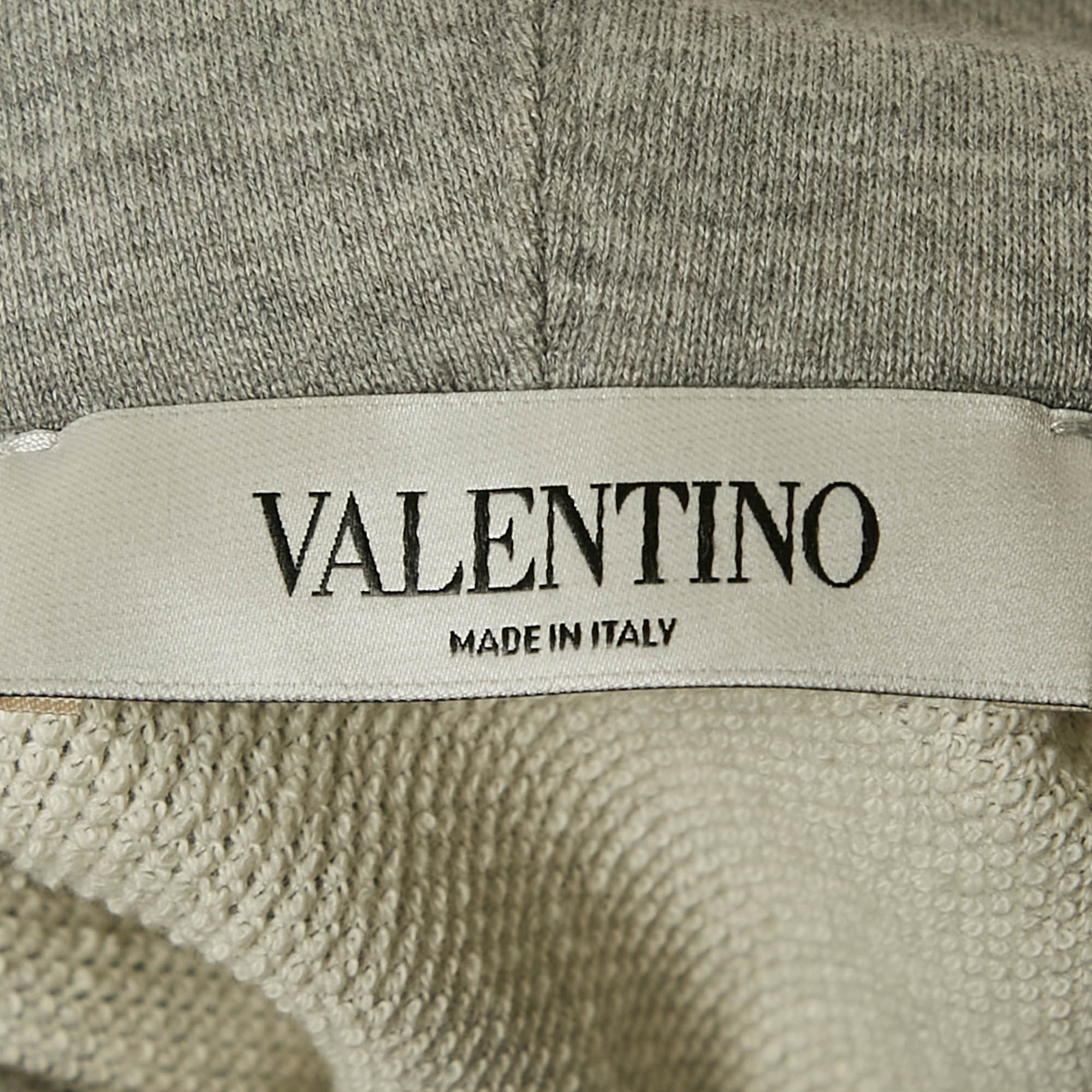 Valentino Grey Logo Sequin Cotton Knit Hooded Sweatshirt L 