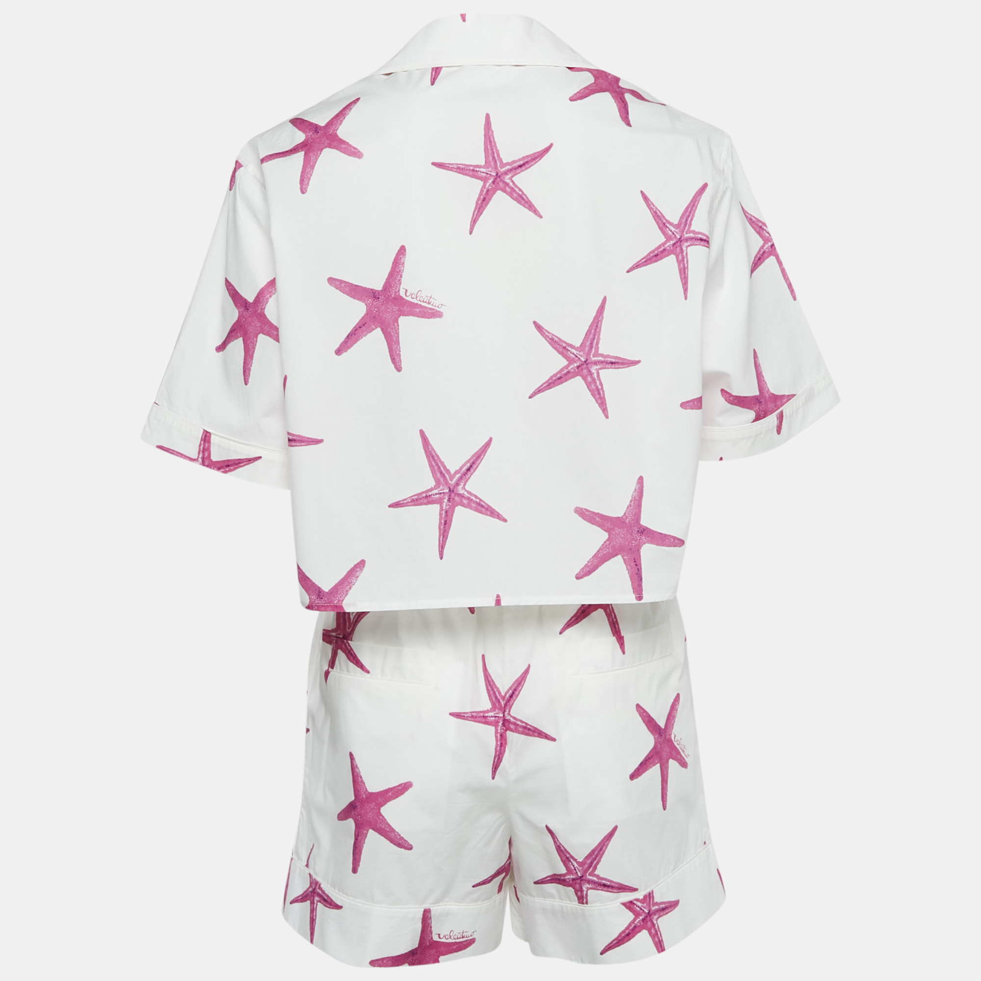 Valentino White Star Fish Print Cotton Shirts and Shorts Set S 