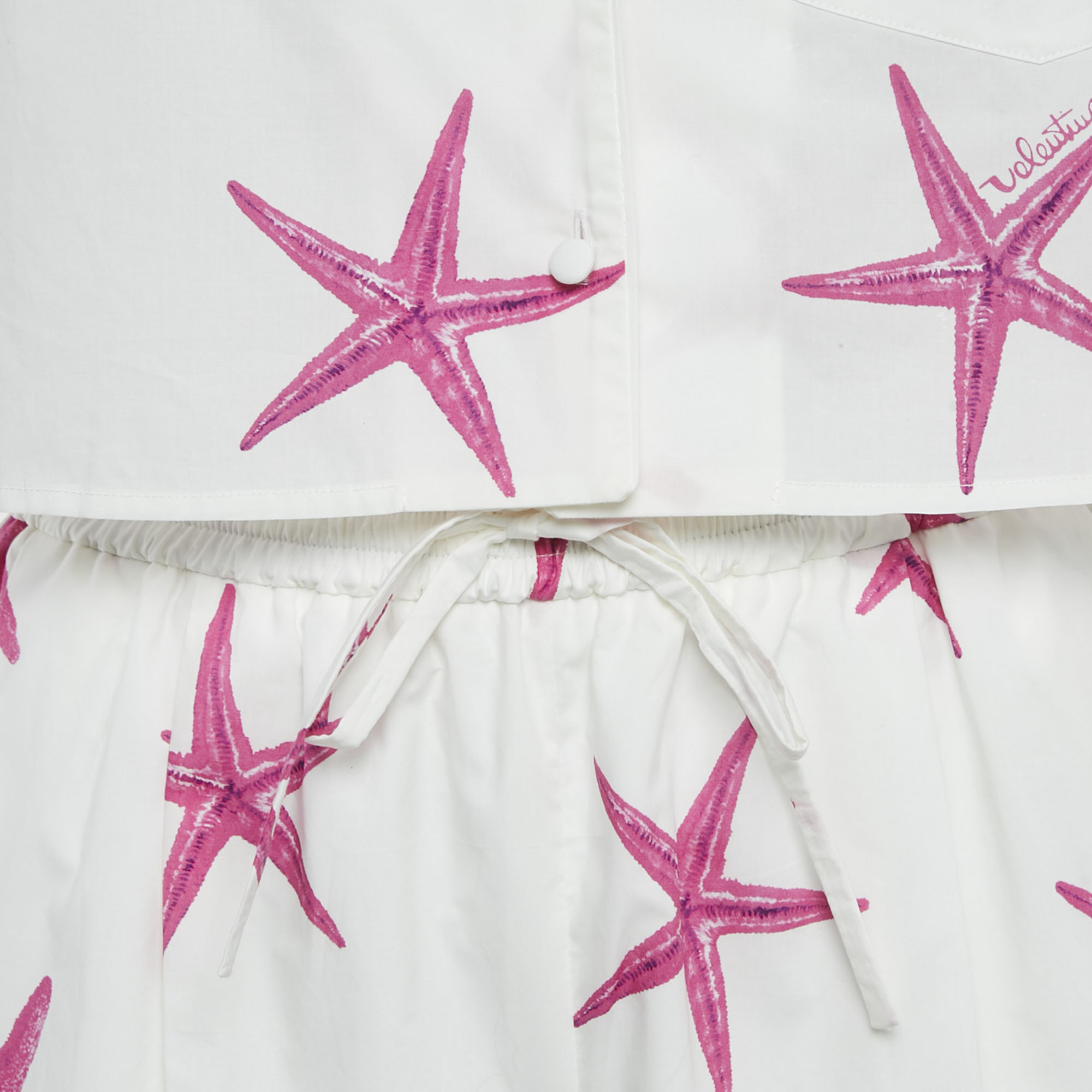Valentino White Star Fish Print Cotton Shirts and Shorts Set S 