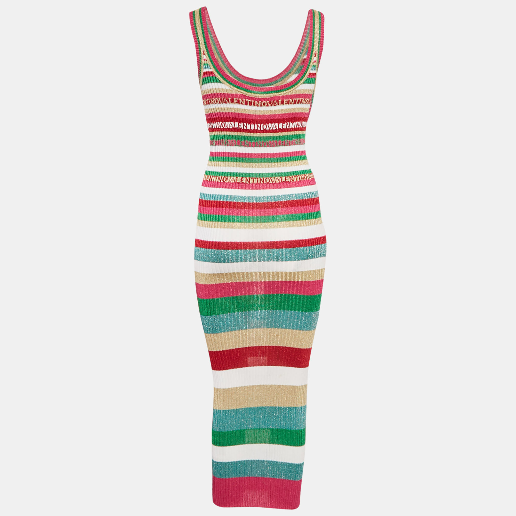Valentino Striped Lurex Rib Knit Midi Dress S 