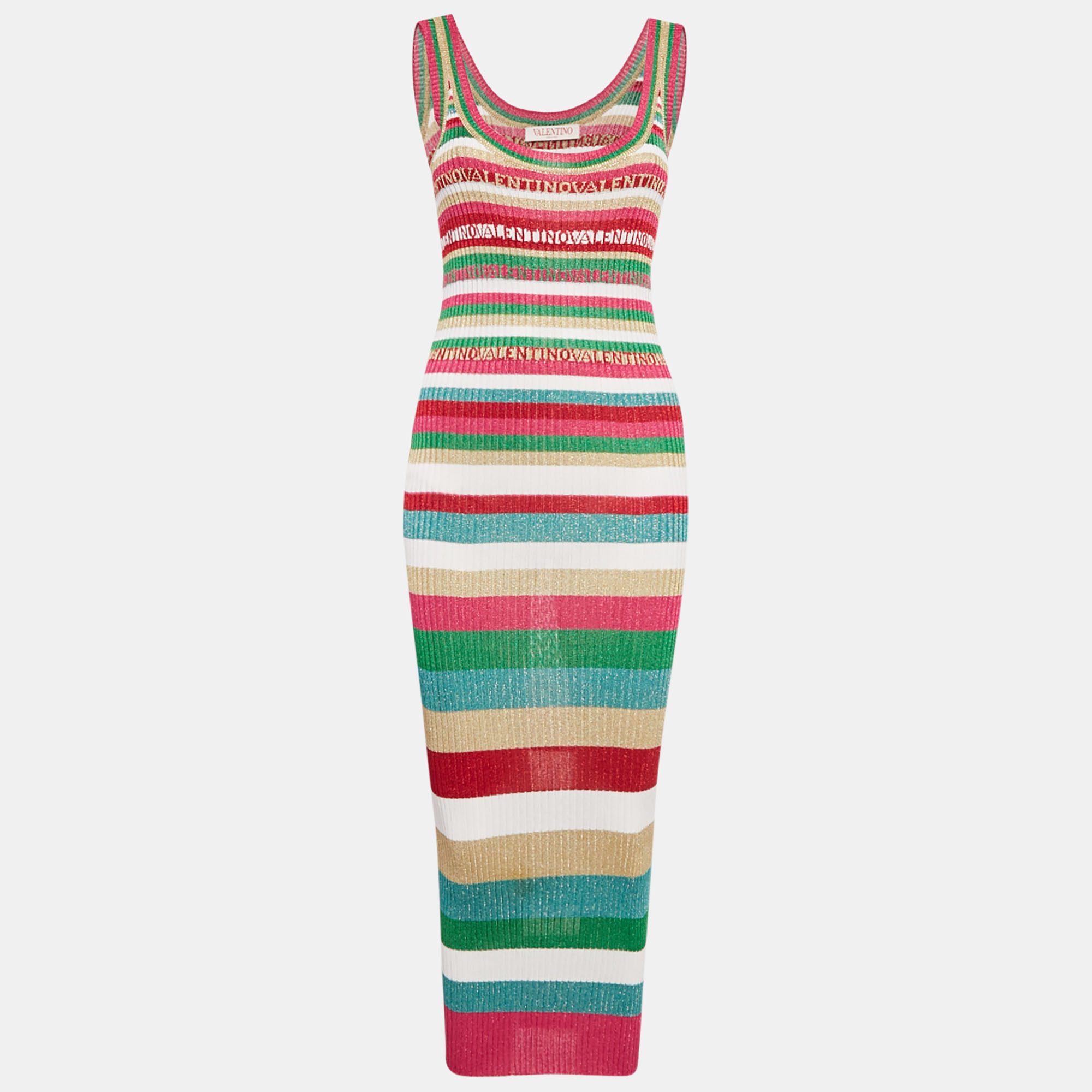 

Valentino Striped Lurex Rib Knit Midi Dress S, Multicolor