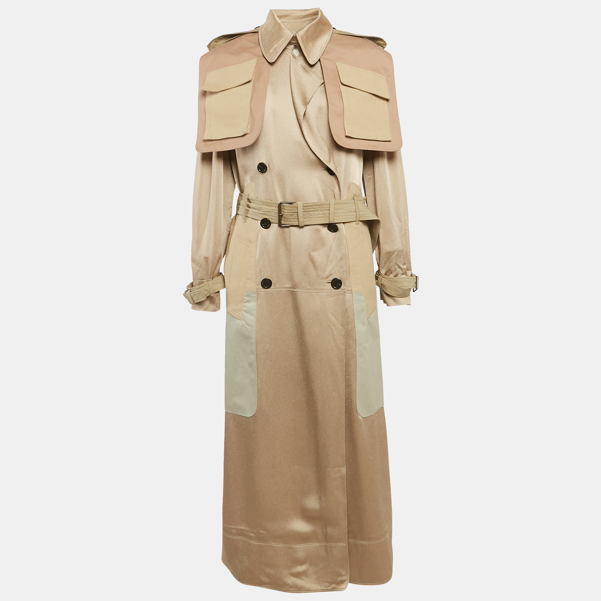 

Valentino Beige Hammered-Satin and Gabardine Epaulettes Storm Flap Trench Coat M