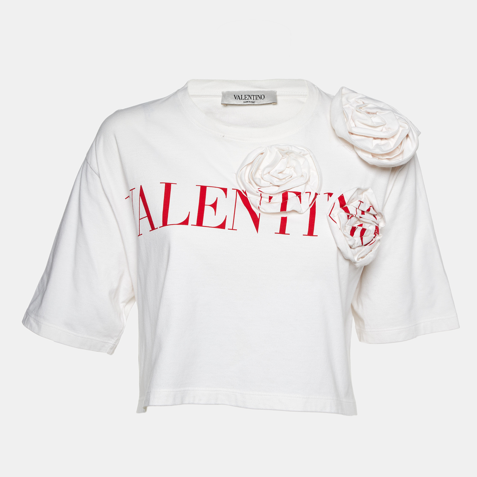 

Valentino Off White/Red Logo Print Floral-Applique Top XS