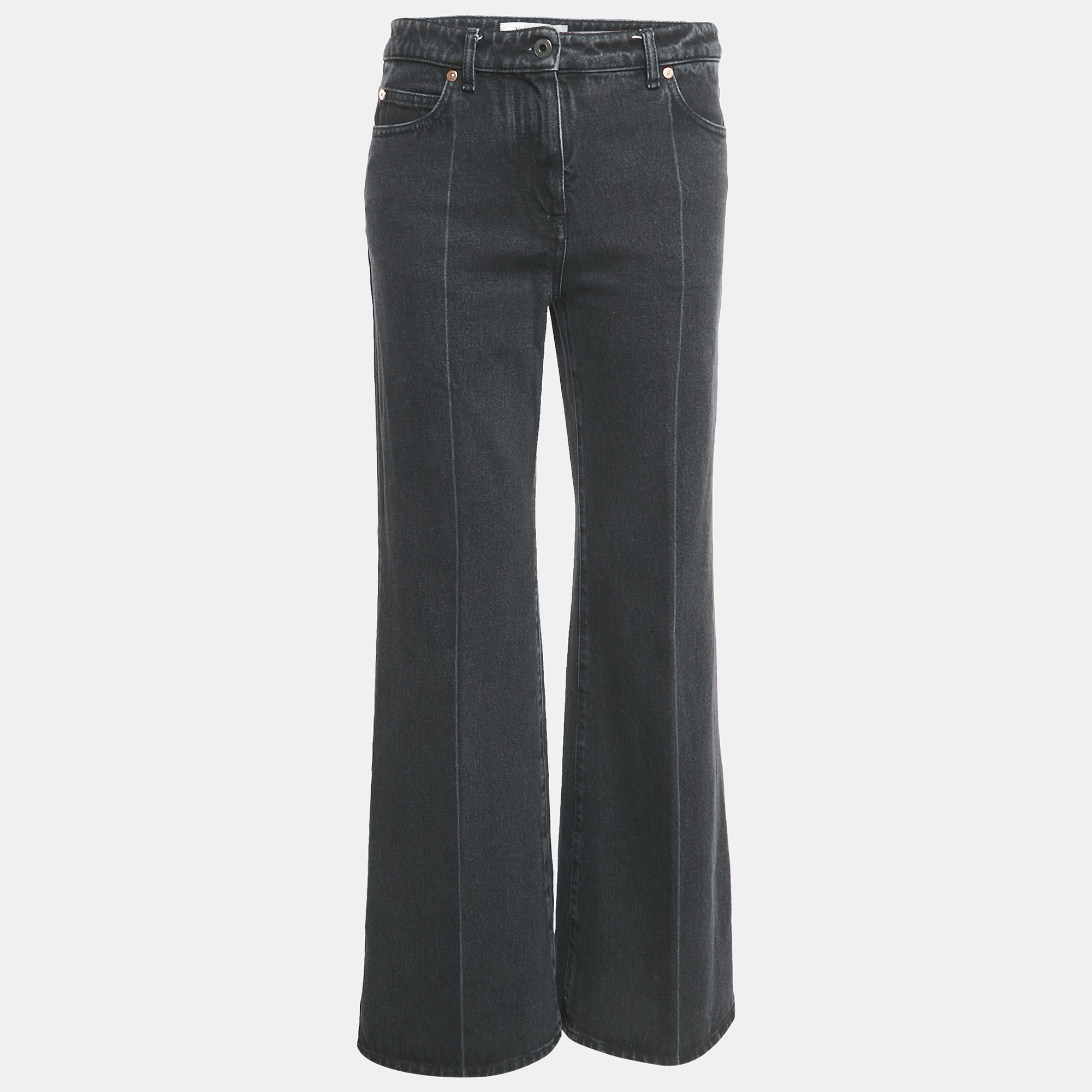 

Valentino Charcoal Black Denim Wide-Leg Jeans S Waist 27"