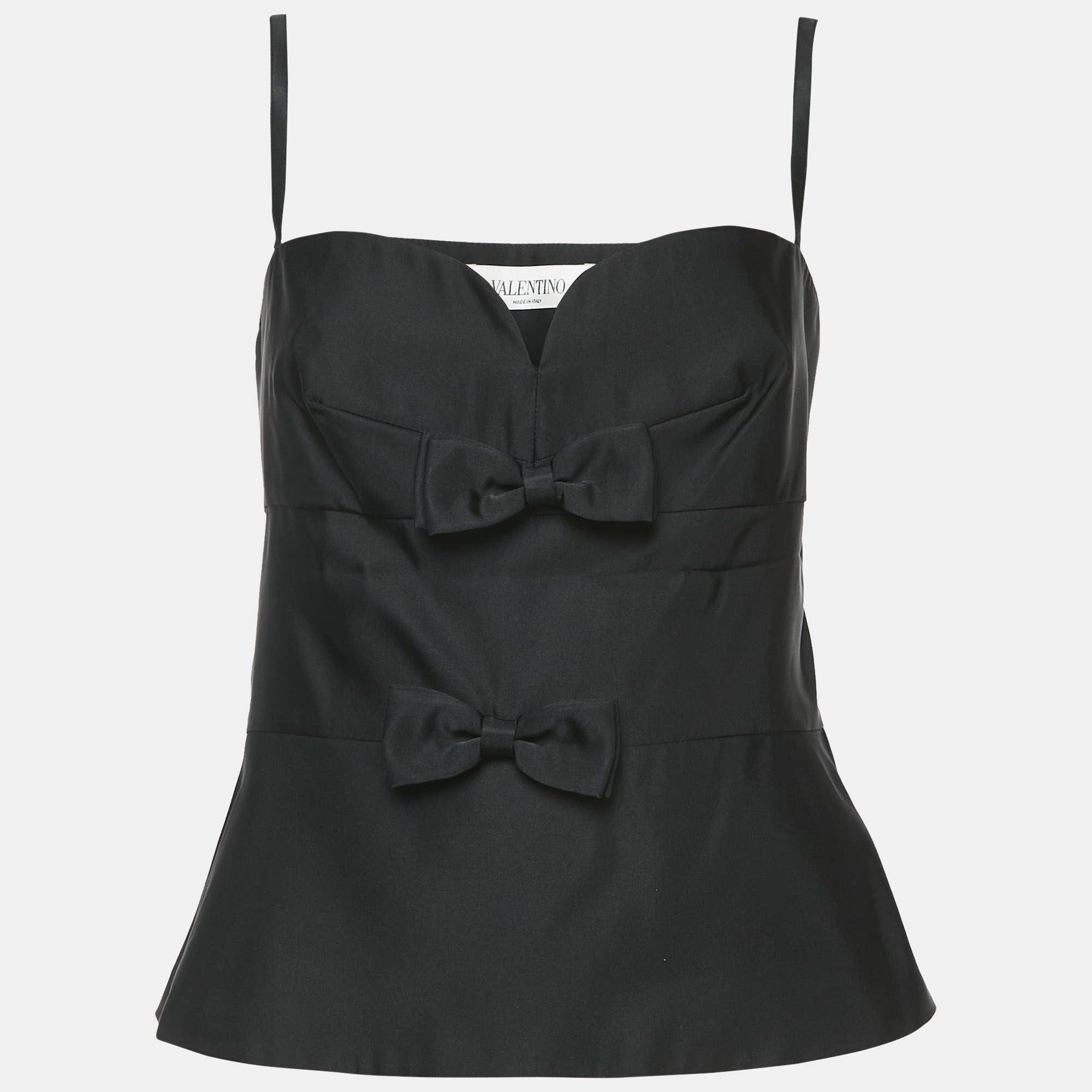 Pre-owned Valentino Black Silk Sweetheart Neck Sleeveless Top L