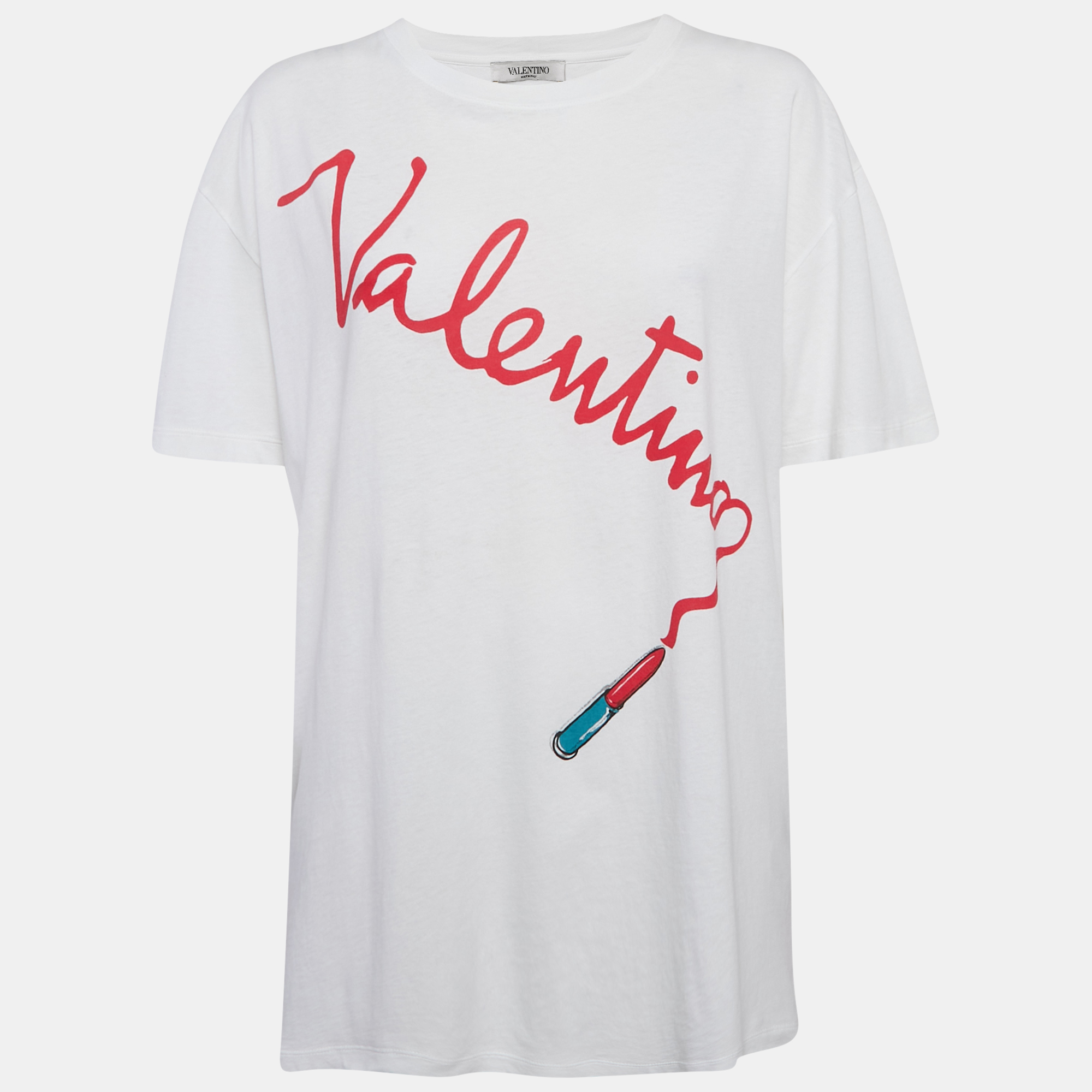 

Valentino Garavani White Lipstick Print Cotton T-Shirt M