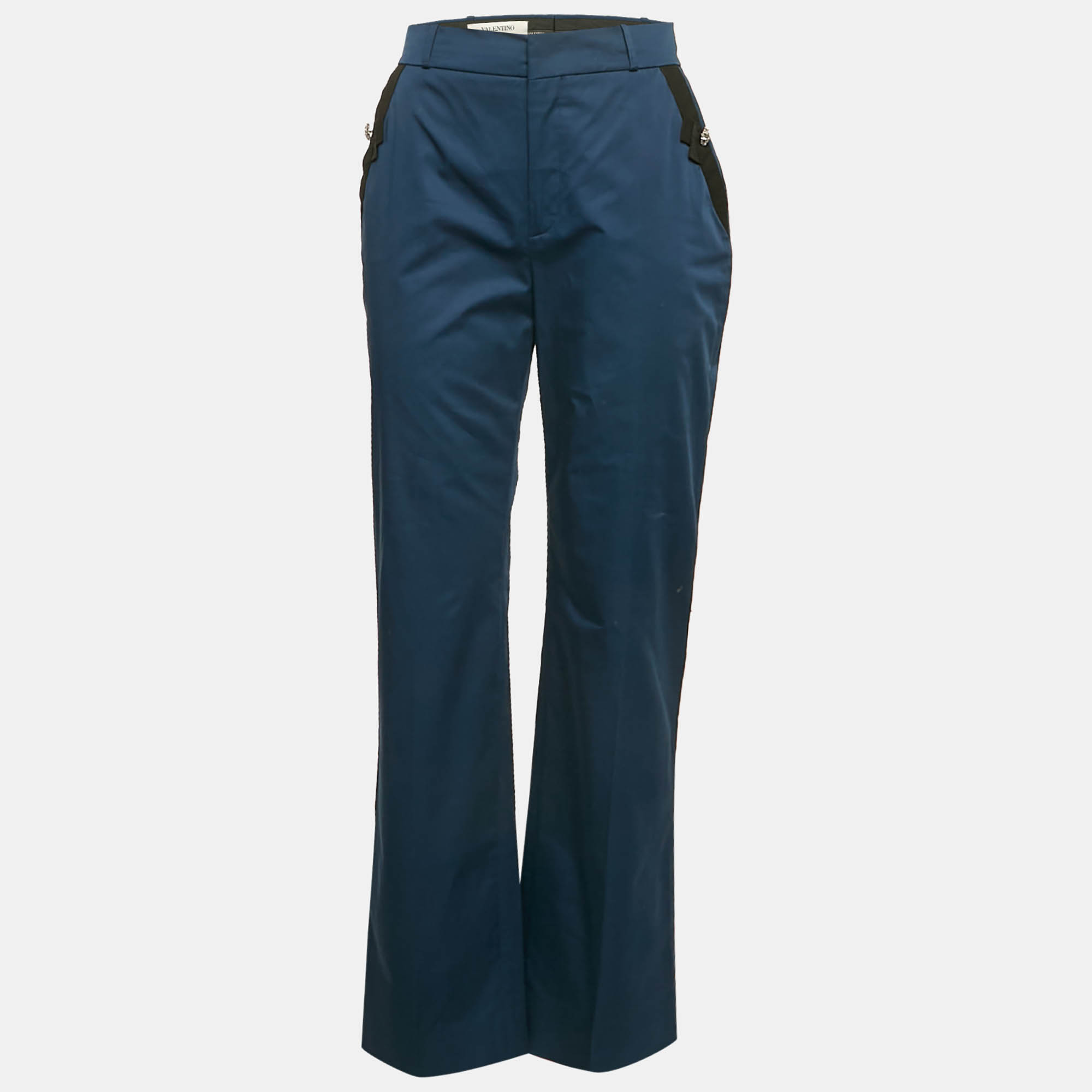 

Valentino Navy Blue Cotton Embellished Pocket Trousers M