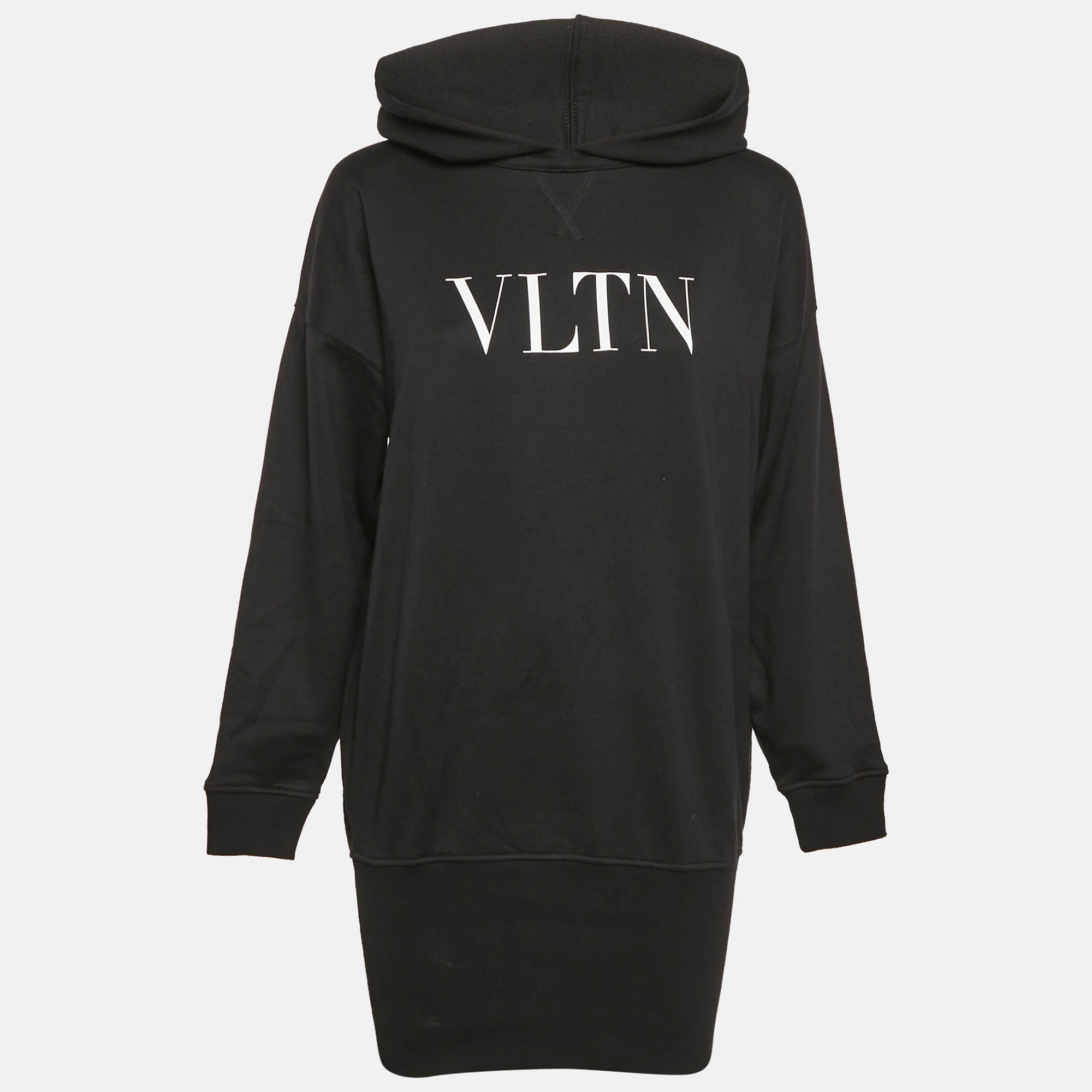 

Valentino Black VLTN Print Cotton Hoodie Dress S