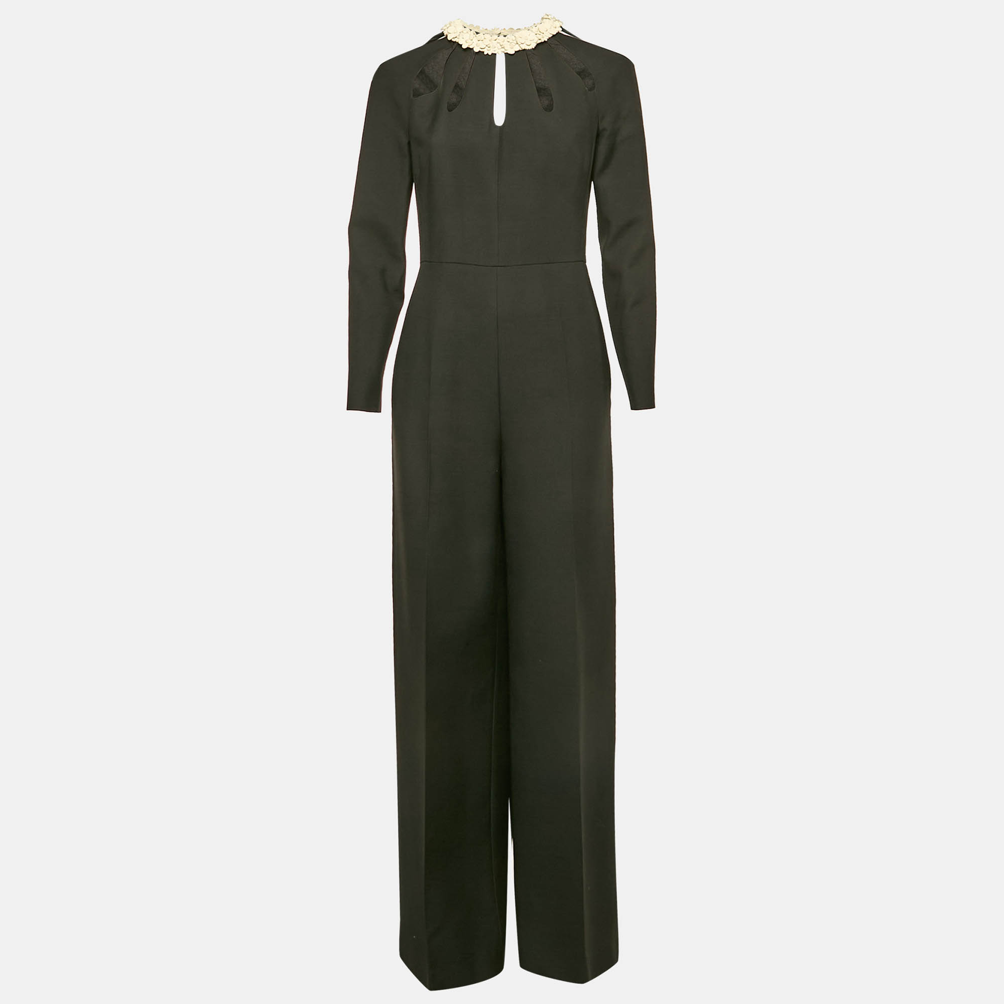 

Valentino Black Wool Blend Leather Applique Detail Jumpsuit M