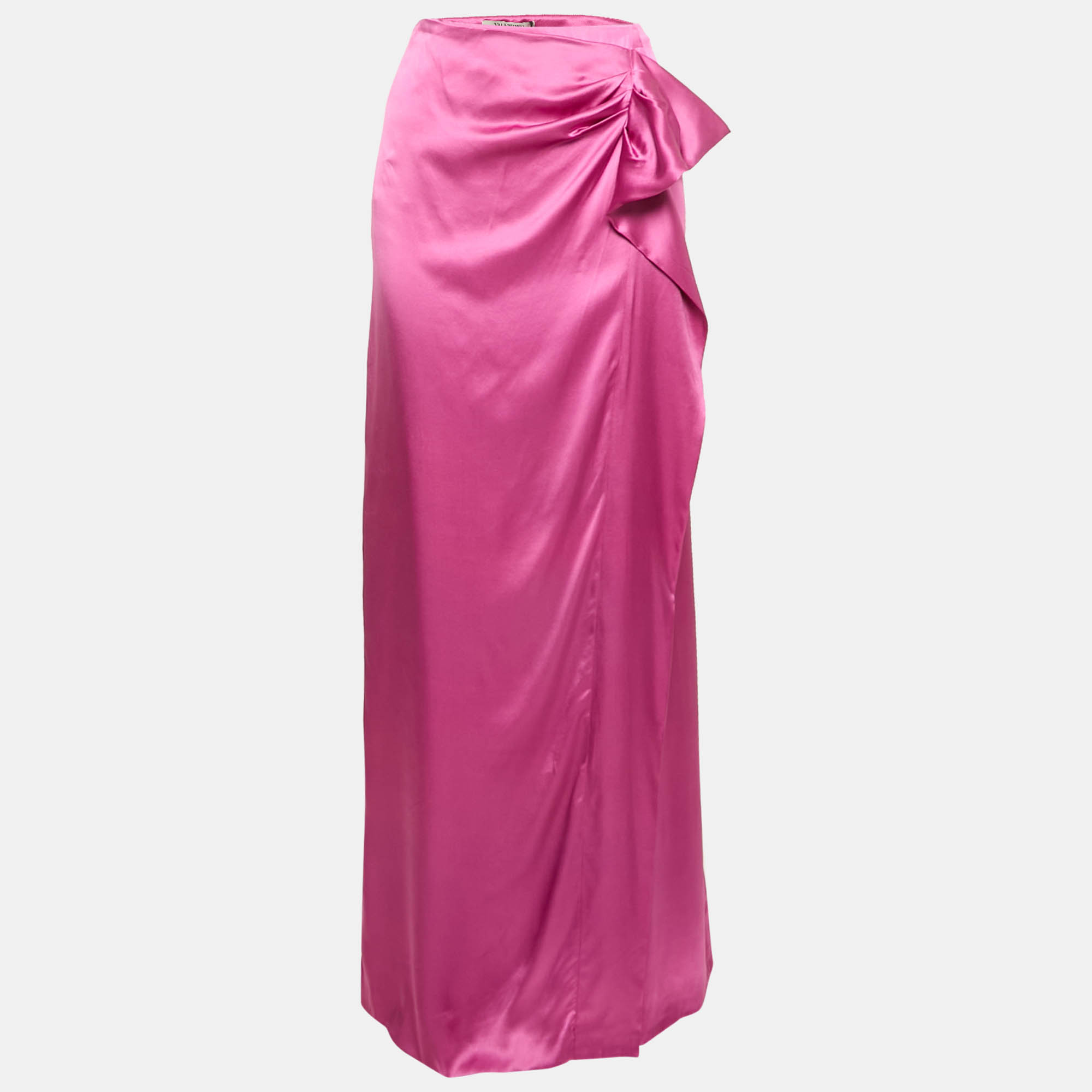 

Valentino Pink Silk Draped Long Skirt XL