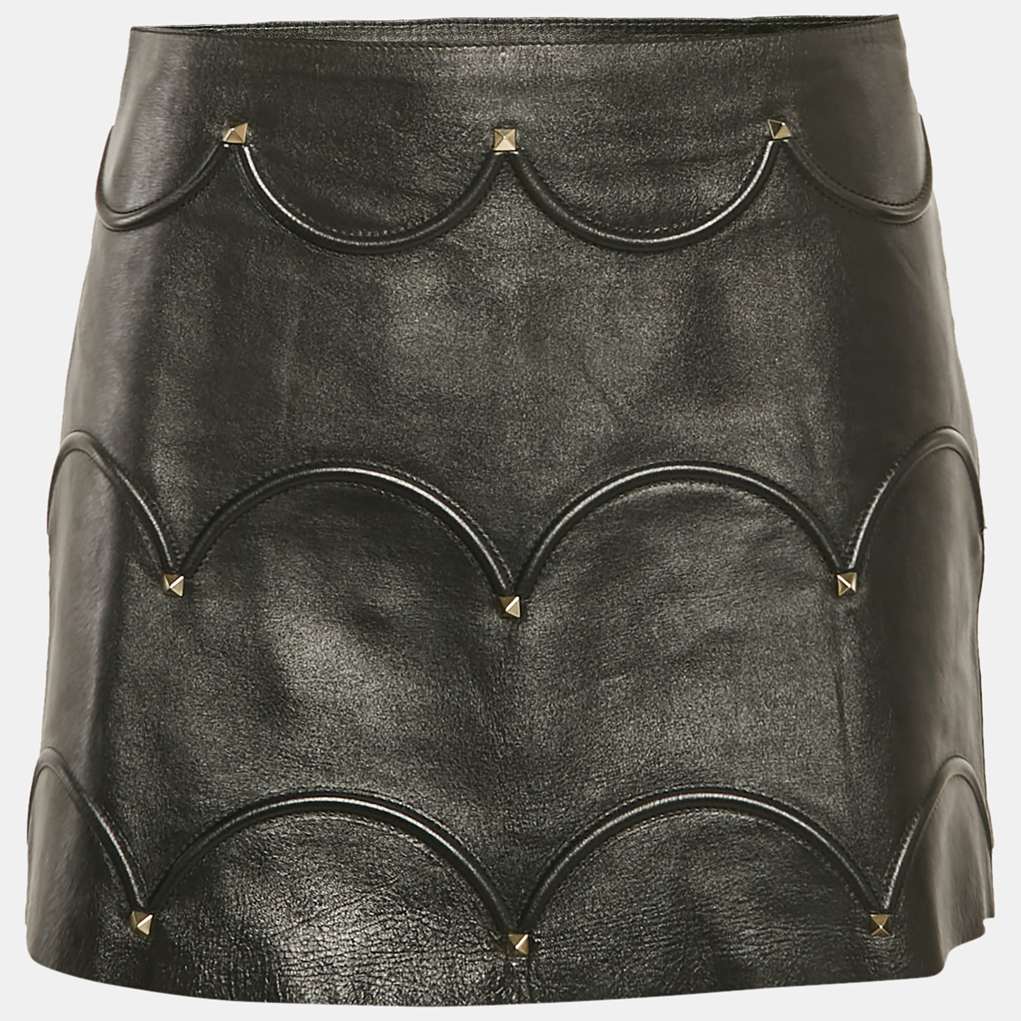 

Valentino Black Rockstud Leather Mini Skirt S